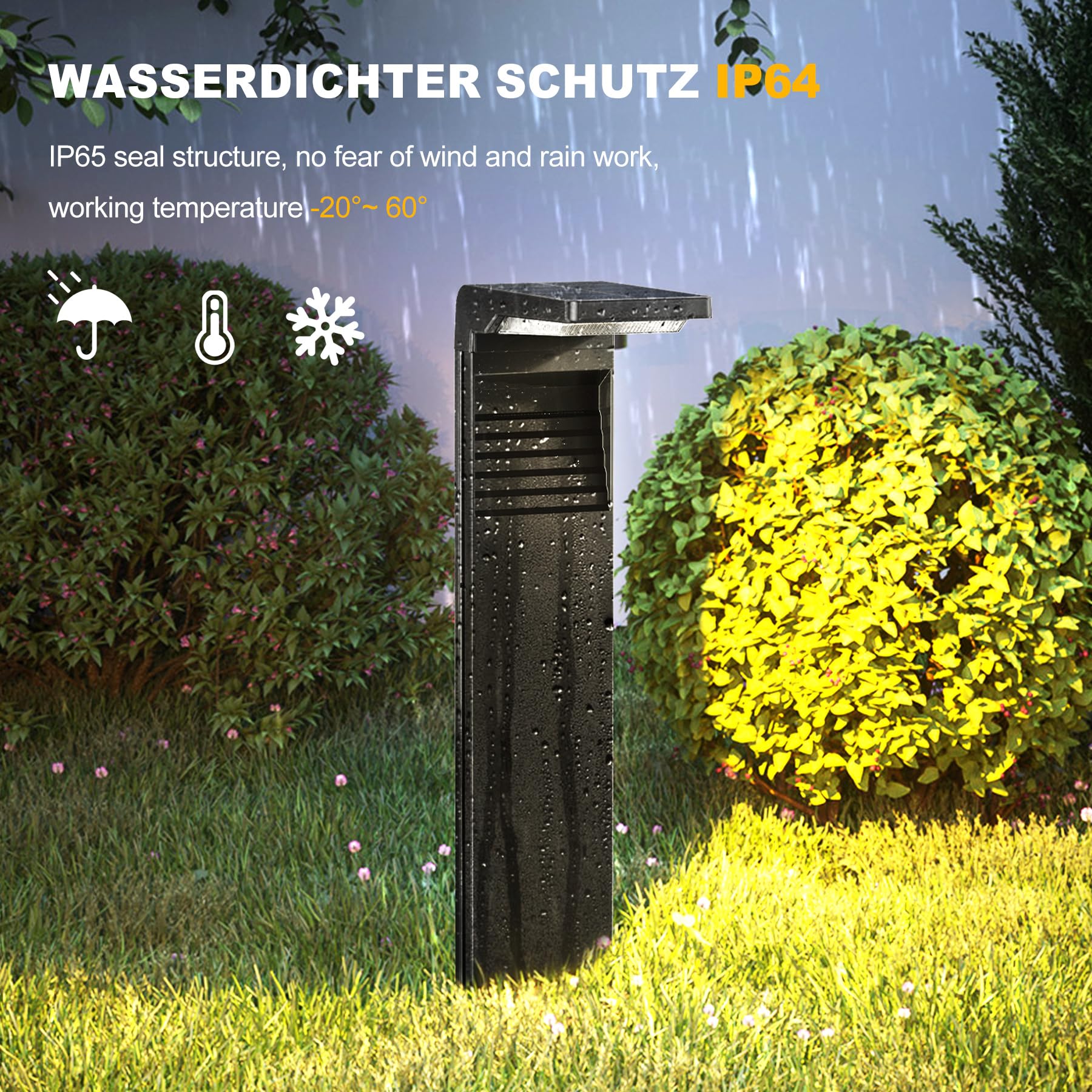 LED Solarleuchte für Außen mit 2 Helligkeitsmodi, Solar Beleuchtung Naturweiß für Weg IP64 Wasserdicht für Außen Hinterhof Garten Rasenbeleuchtung 4 Stück