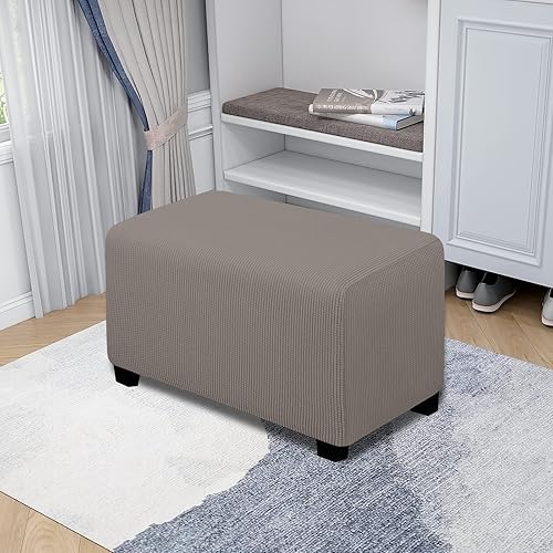 Vista 405 de Easy-Going - Funda elástica para taburete otomano, funda protectora para muebles, funda rectangular con parte inferior elástica Beige