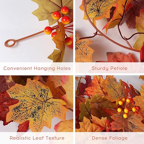 Miniatura 3 de RECUTMS 4 guirnaldas artificiales de hojas de arce otoñales de 5.7 piespiezas, guirnalda de otoño, decoración de otoño para el hogar, guirnalda de