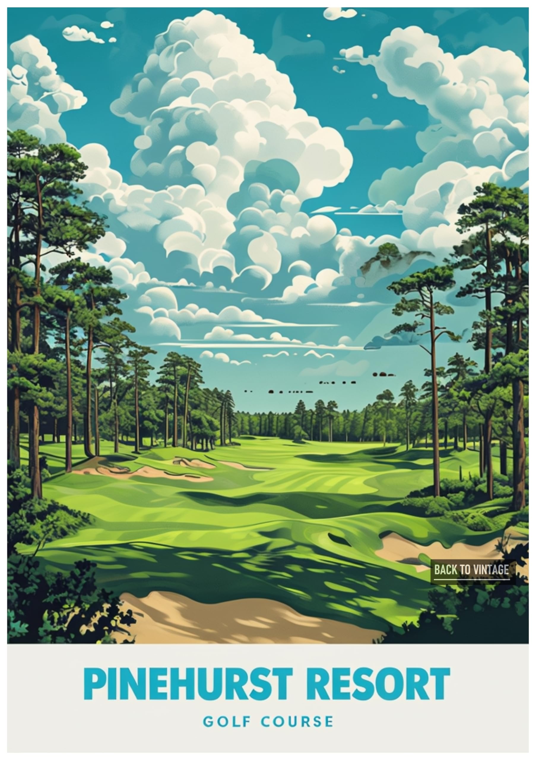 PINEHURST RESORT - A4 Vintage Golf Print Poster Retro Wall Decor for Home Office or Bar Great Gift for Golf Enthusiasts Sports Art Unframed Design