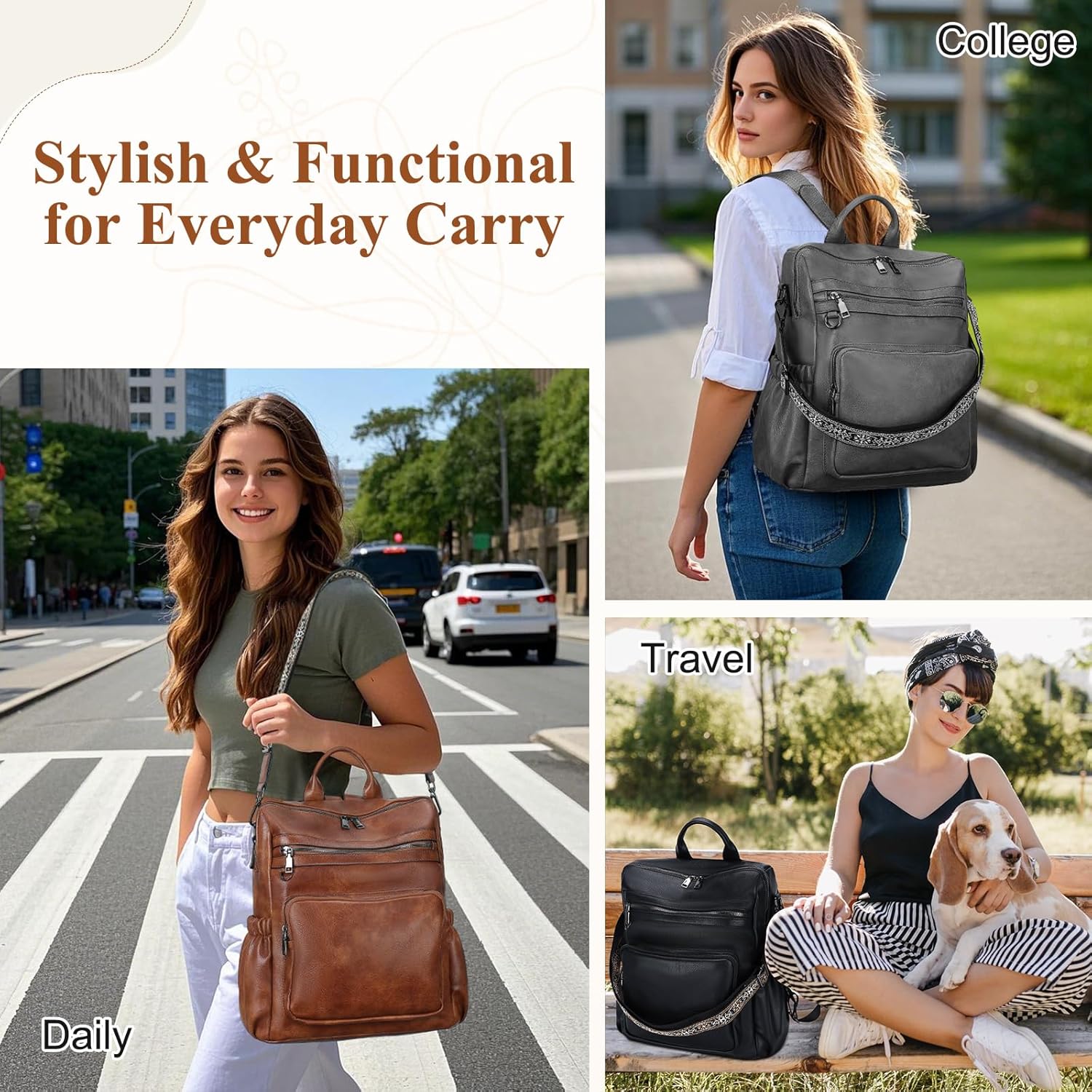 VX VONXURY Backpack Purse for Women, PU Leather Fashion Convertible Backpack Shoulder Bag Ladies Rucksack In 2 Ways To Carry - Image 7