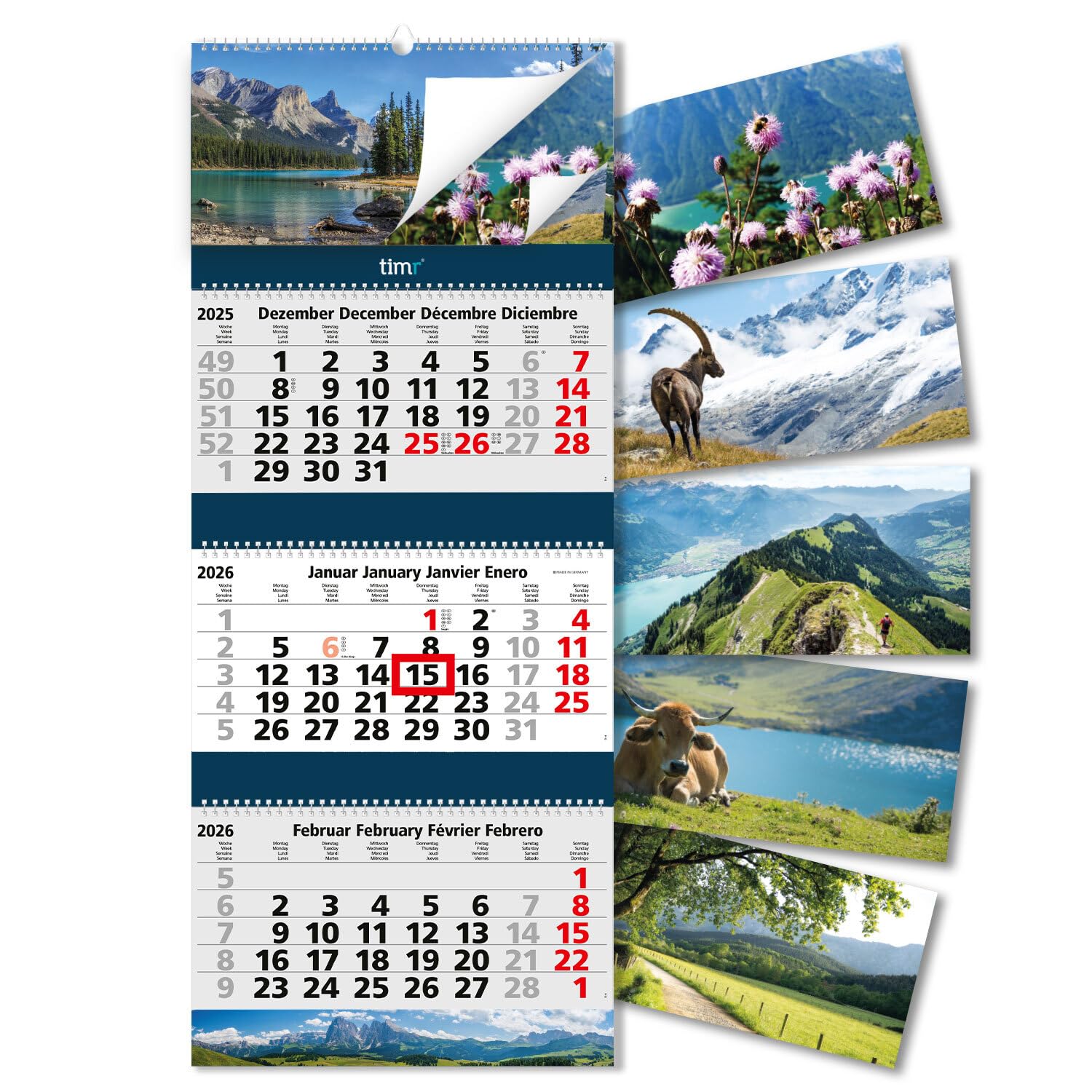 Timr 3-Month Calendar 2026 Pictures - Wall Calendar 3 Months with