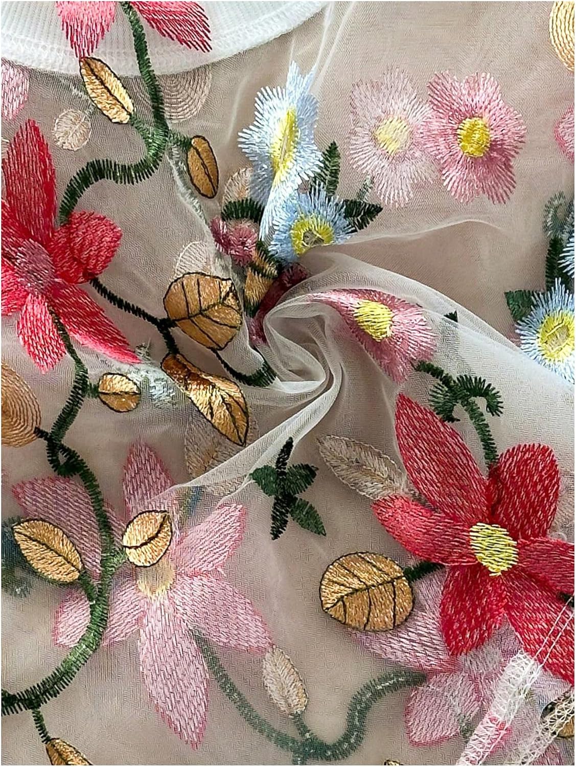 MakeMeChic Women's Mesh Sheer Floral Crop Top Crew Neck Short Sleeve Summer Beach Cover Up Tops - Image 4