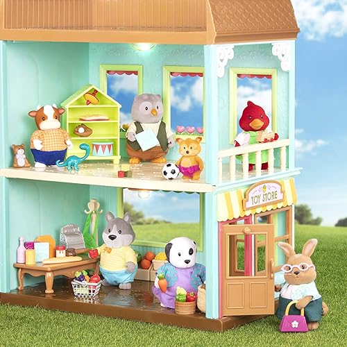 Miniatura 7 de Li'l Woodzeez Honeysuckle Square Market & Shopping Playset con 24 piezas, figuras de animales en miniatura y accesorios para juegos imaginativos,