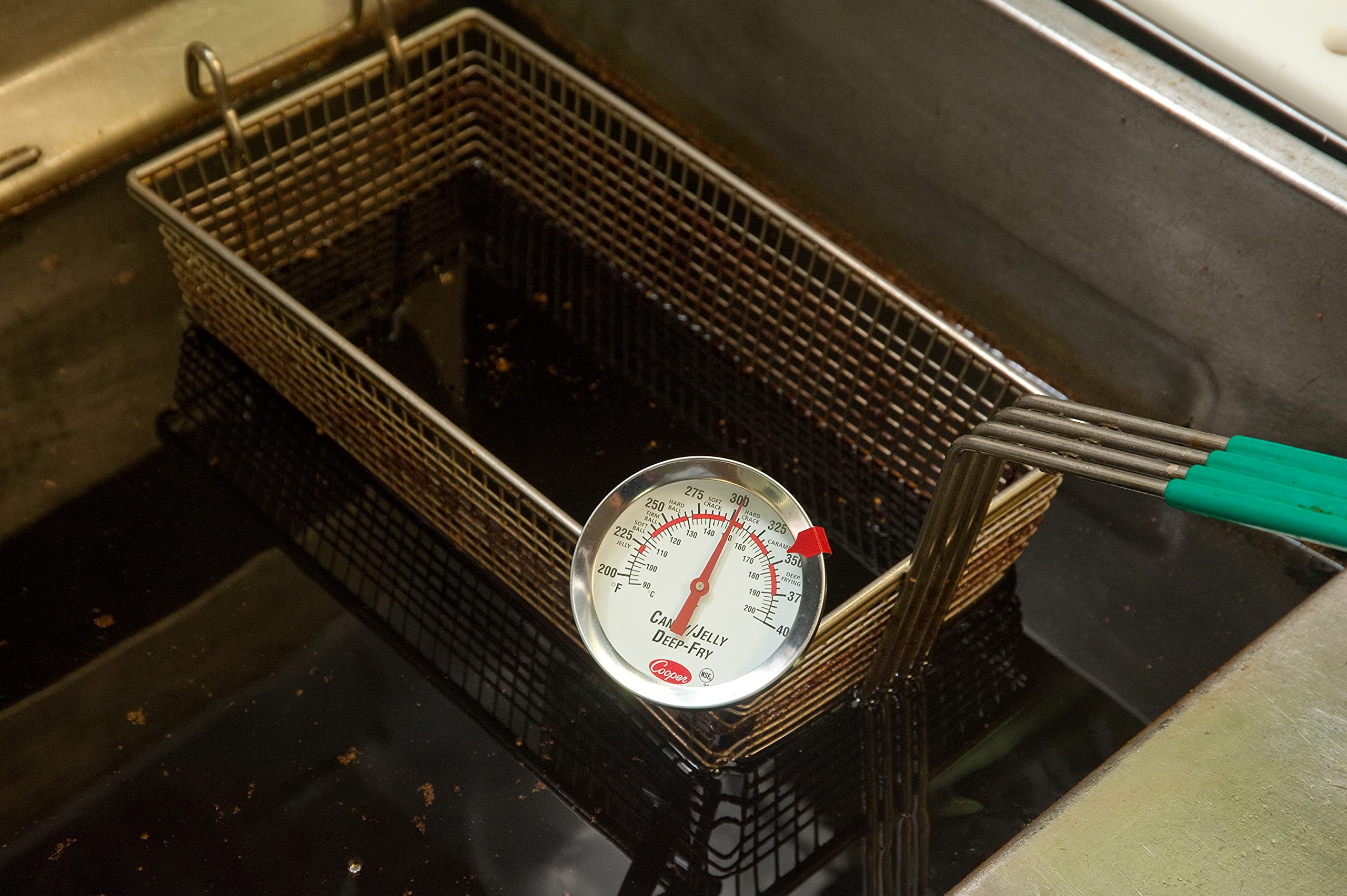 Cooper Atkins 3270-05-5 Termómetro bimetálico de acero inoxidable para freír profundamente, rango de temperatura de 50 a 550 grados F