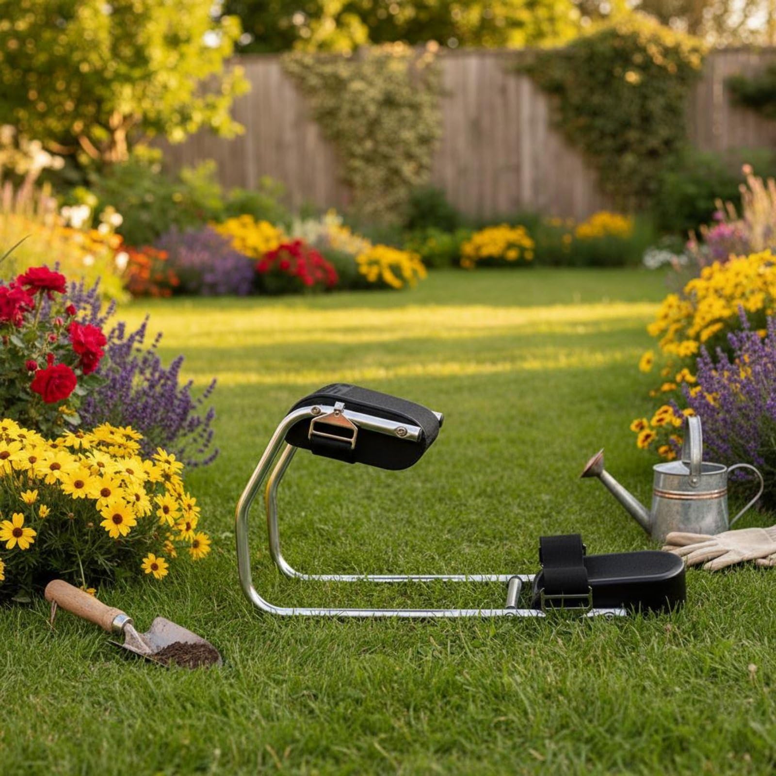 Homyl Ginocchiera da Giardino Sgabello Sedile con Struttura in Acciaio Inox E Superficie Imbottita 2 in 1 per Piantare Diserbare Potare Adatta a Anziani Orto Cortile Prato