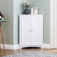 Spirich White Freestanding Floor Corner Cabinet with Adjustable Shelf & Doors - Bathroom Kitchen Storage, 23.62"W x 31.89"H