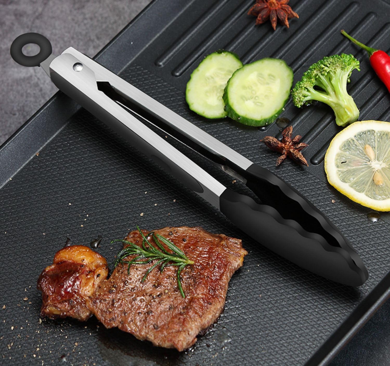 Lot de 4 pinces de cuisine en silicone verrouillables pour buffet, pinces de service en acier inoxydable, 19,2 cm, 30,5 cm et 30,5 cm avec embouts en silicone, spatule en silicone antiadhésive,