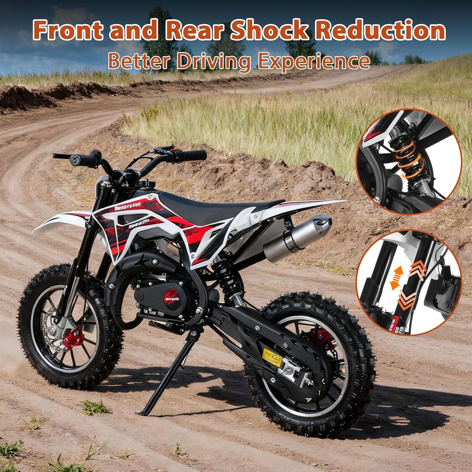 50cc Kids Dirt Bike, 2-Stroke Gas Power Motocross Kids Gas Motorcycle with Front Rear Disc Brakes, Pull Start Off Road Motorcycle Mini Dirt Bike Up to 24 Mph Boys and Girls Gifts Black