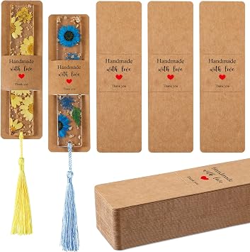 Fumete 50 Pieces Resin Bookmark Holder 5.9 x 1.8 Inches Kraft Bookmark Sleeves DIY Bookmarks Display Cards for Bookmark Wrapping Small Business Packaging Supplies Party Favor Gift Brown, Warm