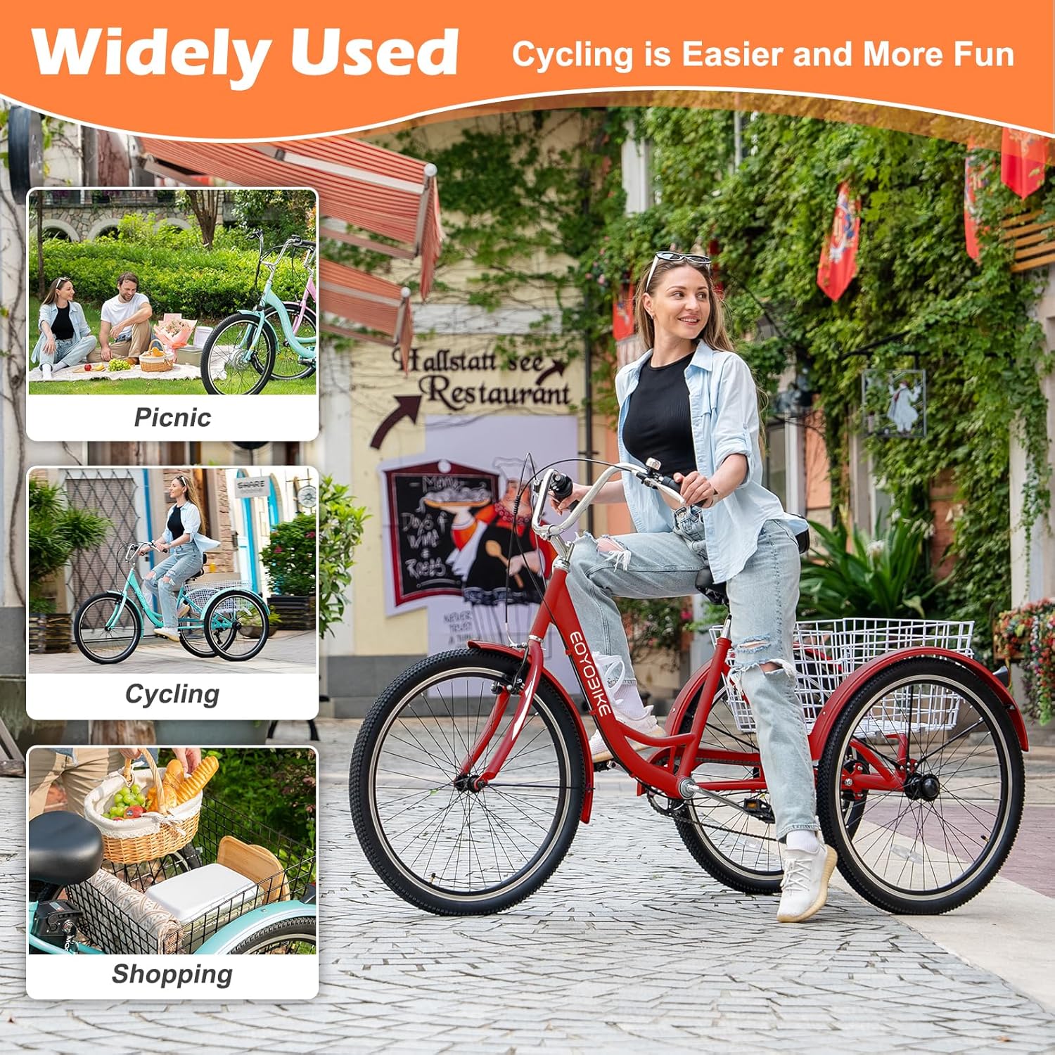 MOONCOOL Adult Tricycles 3 Wheel 7 Speed Trikes, 20/24/26 inch Adult Trikes 3 Wheeled Bike with Basket for Seniors, Women, Men