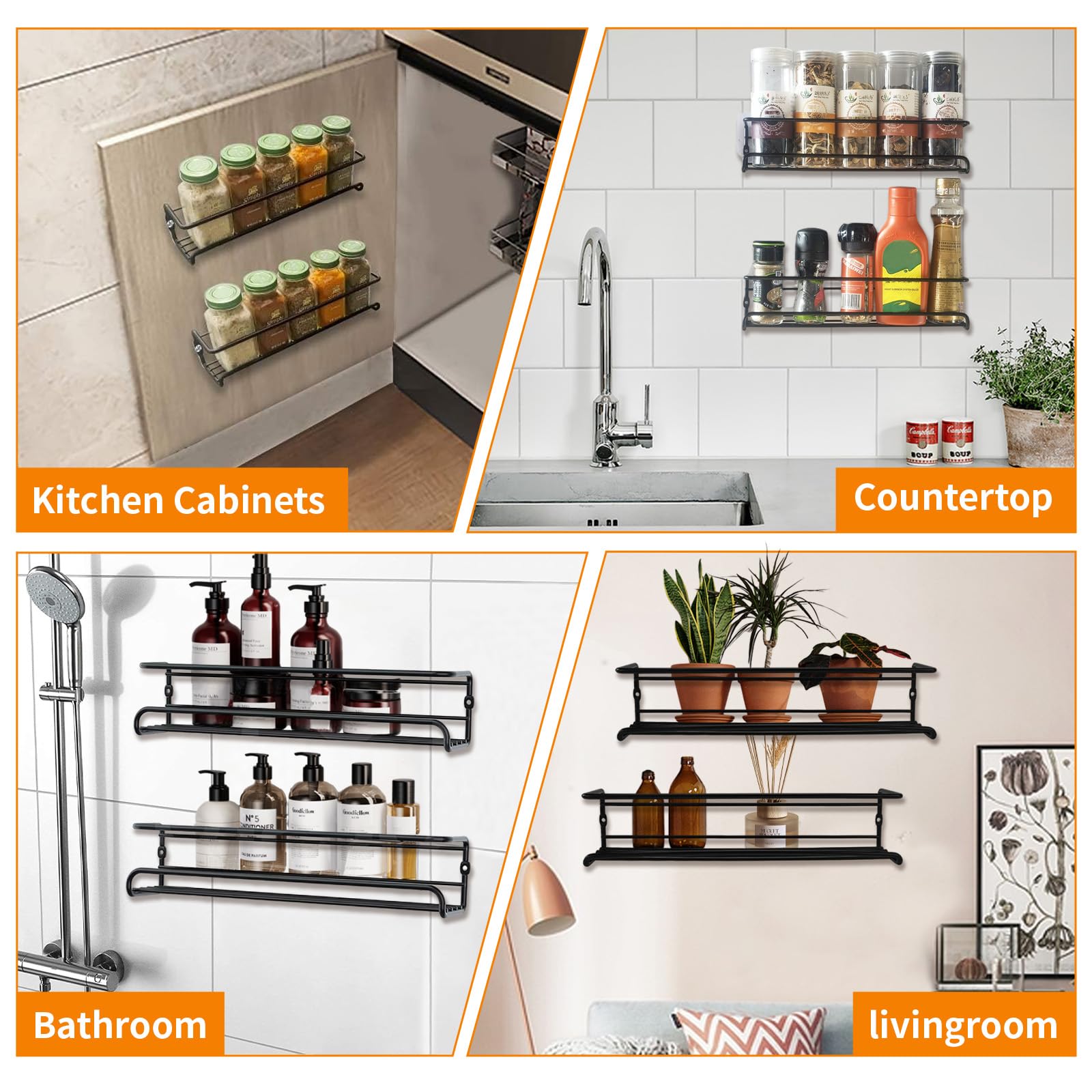 Gewürzregal Für Wand & Schranktür - 4er Metall Organizer Ohne Bohren