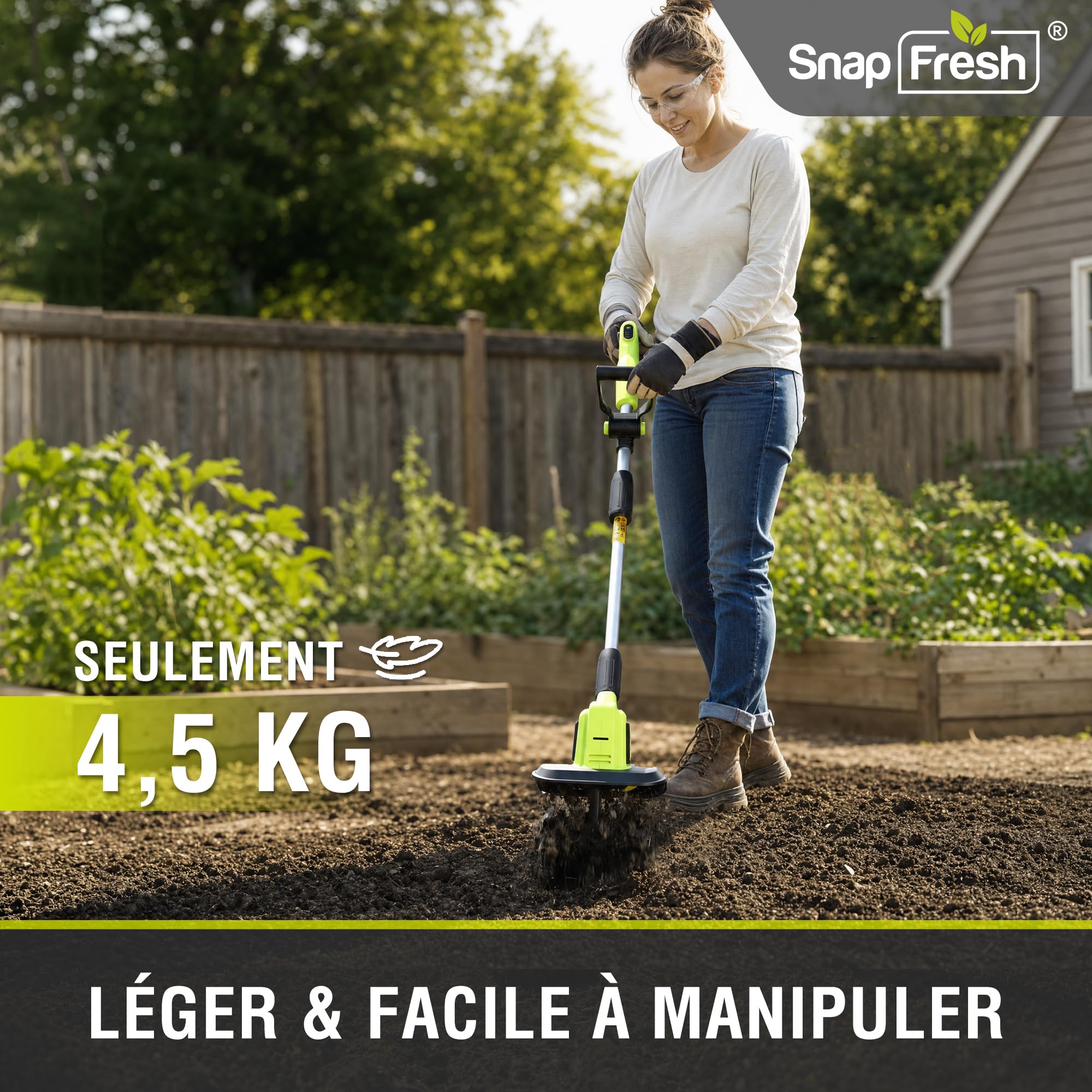 SnapFresh Motobineuse sur Batterie sans Fil 20V - Fraise de Jardin électrique avec Batterie 4,0 Ah et Chargeur Rapide pour Planches de Jardin