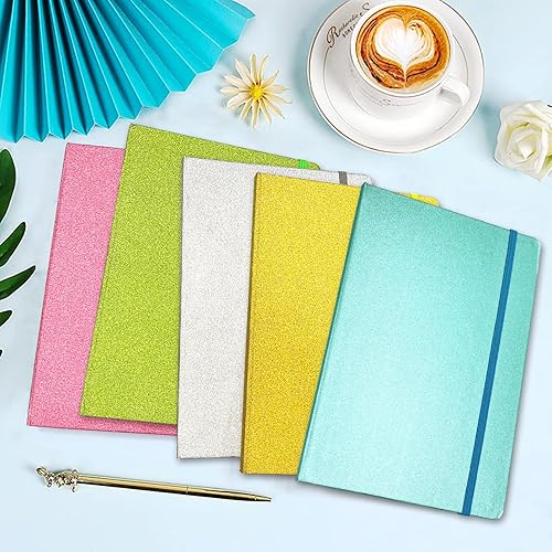 Miniatura 7 de Cuaderno plateado con purpurina, 8.3 x 5.7 pulgadas, 160 páginas rayadas con purpurina que nunca se despega, diario brillante para niñas, cuadernos
