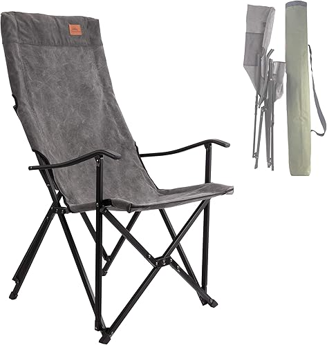 CAMPINGMOON - Silla plegable de lona de algodón para campamento con respaldo alto, color gris F-1001C-H