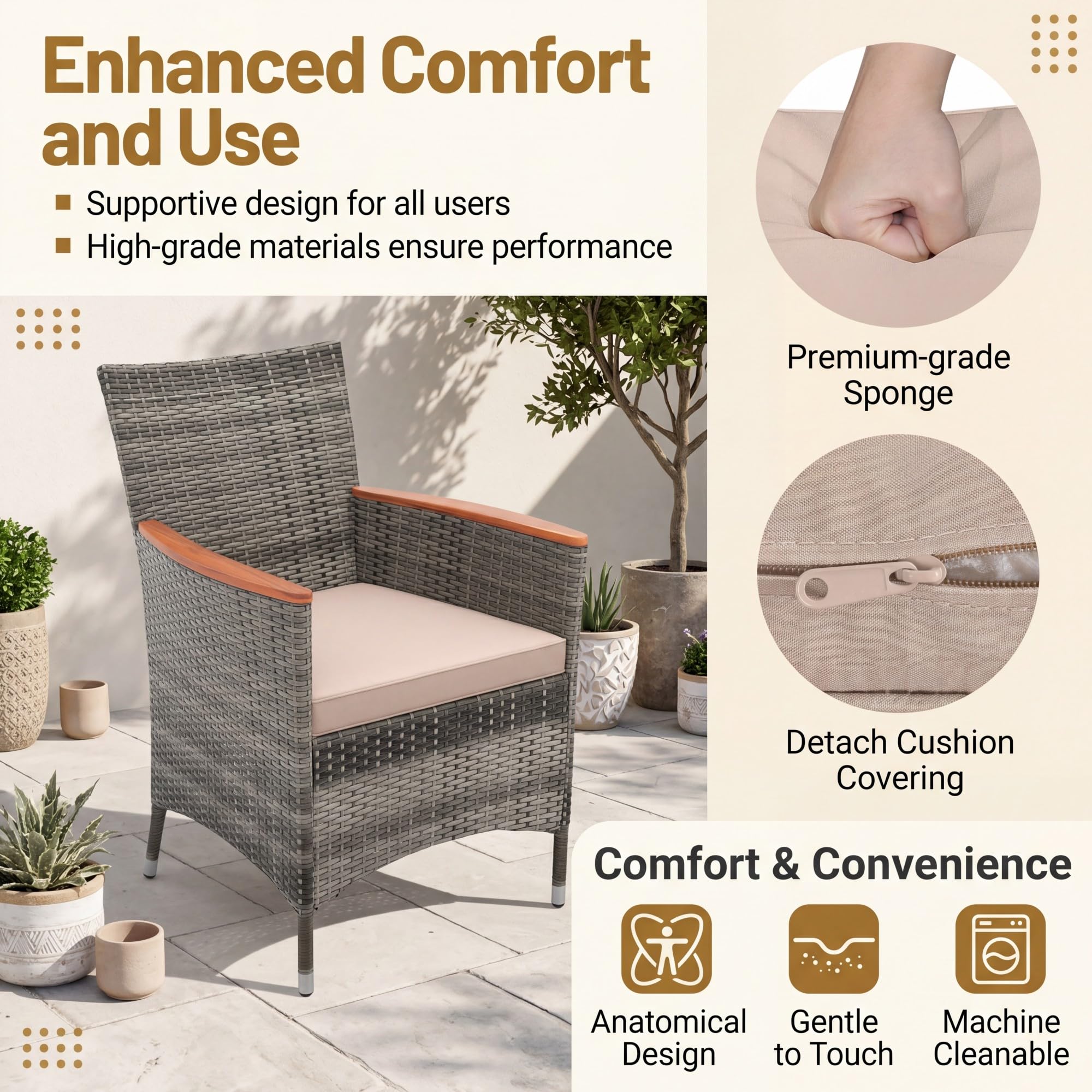 GIANTEX Set di mobili da giardino 9 pezzi, tavolo e sedie in rattan, grigio