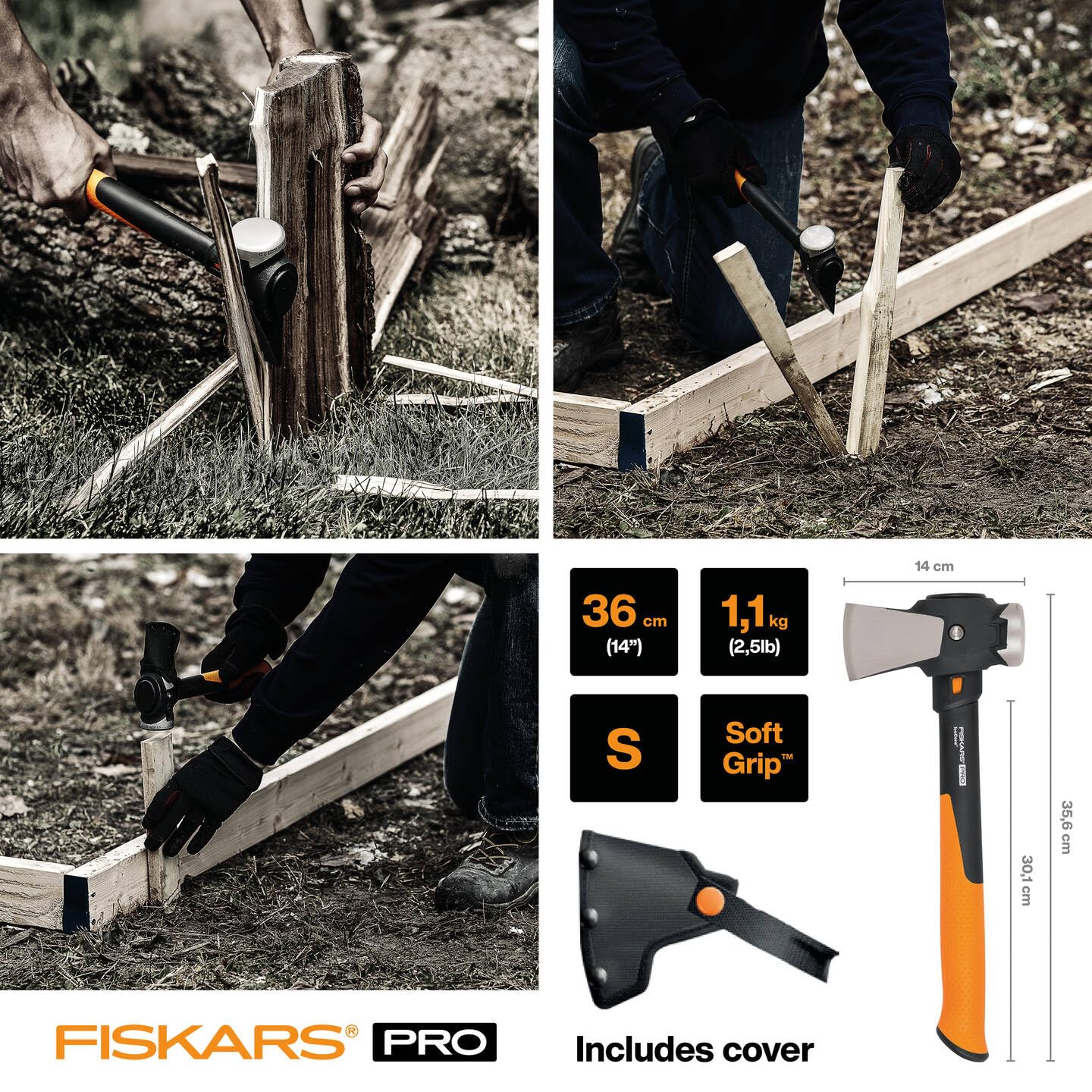 Fiskars Pro Hache de chantier IsoCore S 36 cm 730 g Noir/orange