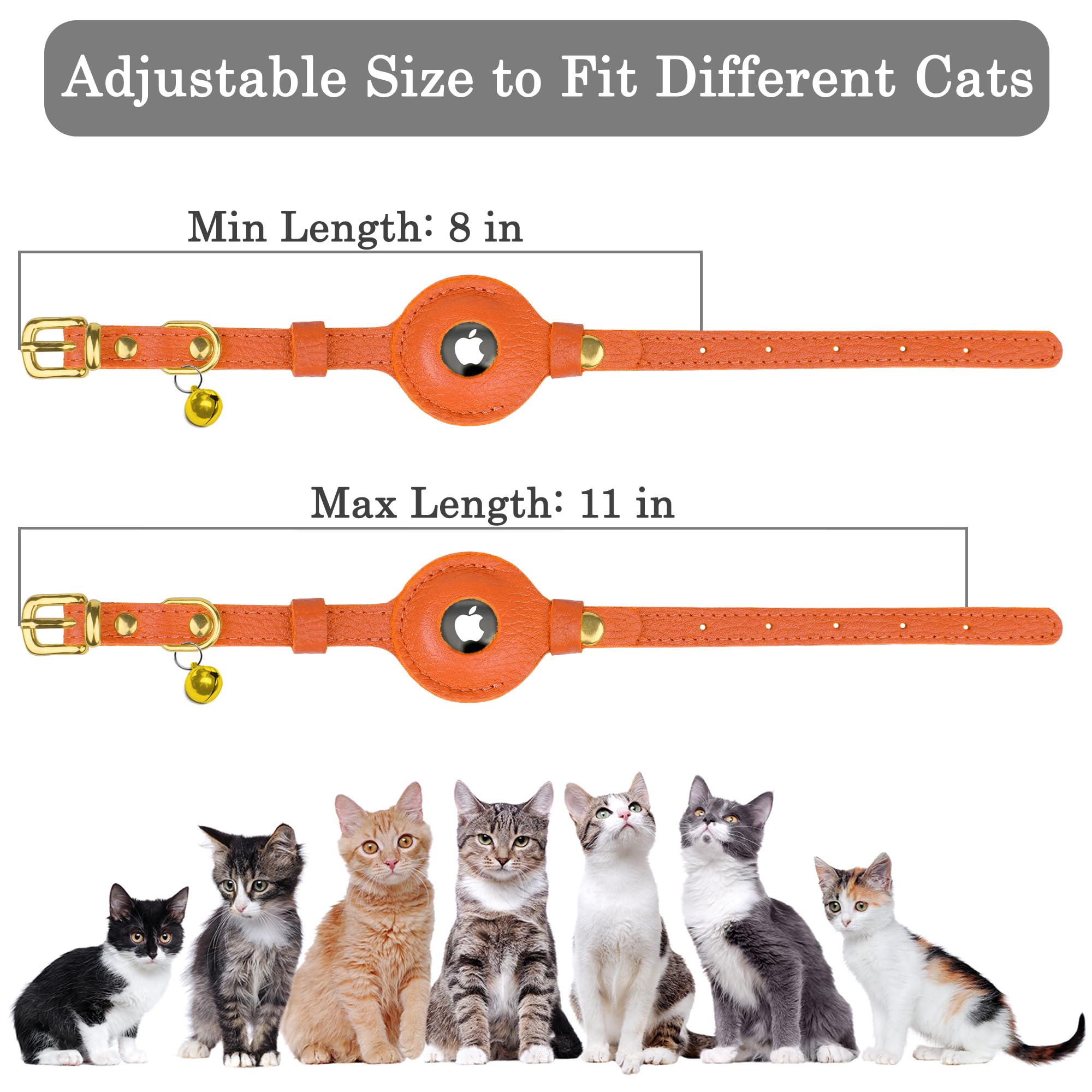 OOPSDOGGY Cat Collar with Bell for AirTag, Non Breakaway Leather Kitten Collar with Apple Air Tag Holder - Image 4