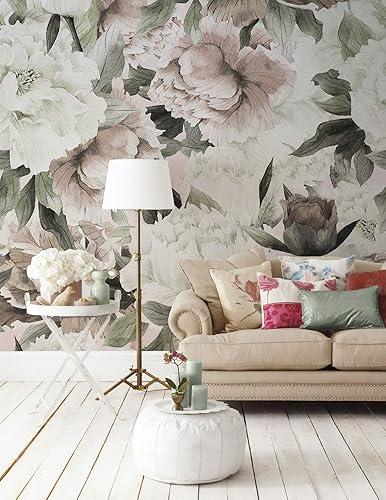 Miniatura 2 de Murwall Floral Wallpaper, Peonies Watercolor Flowers Wall Murals