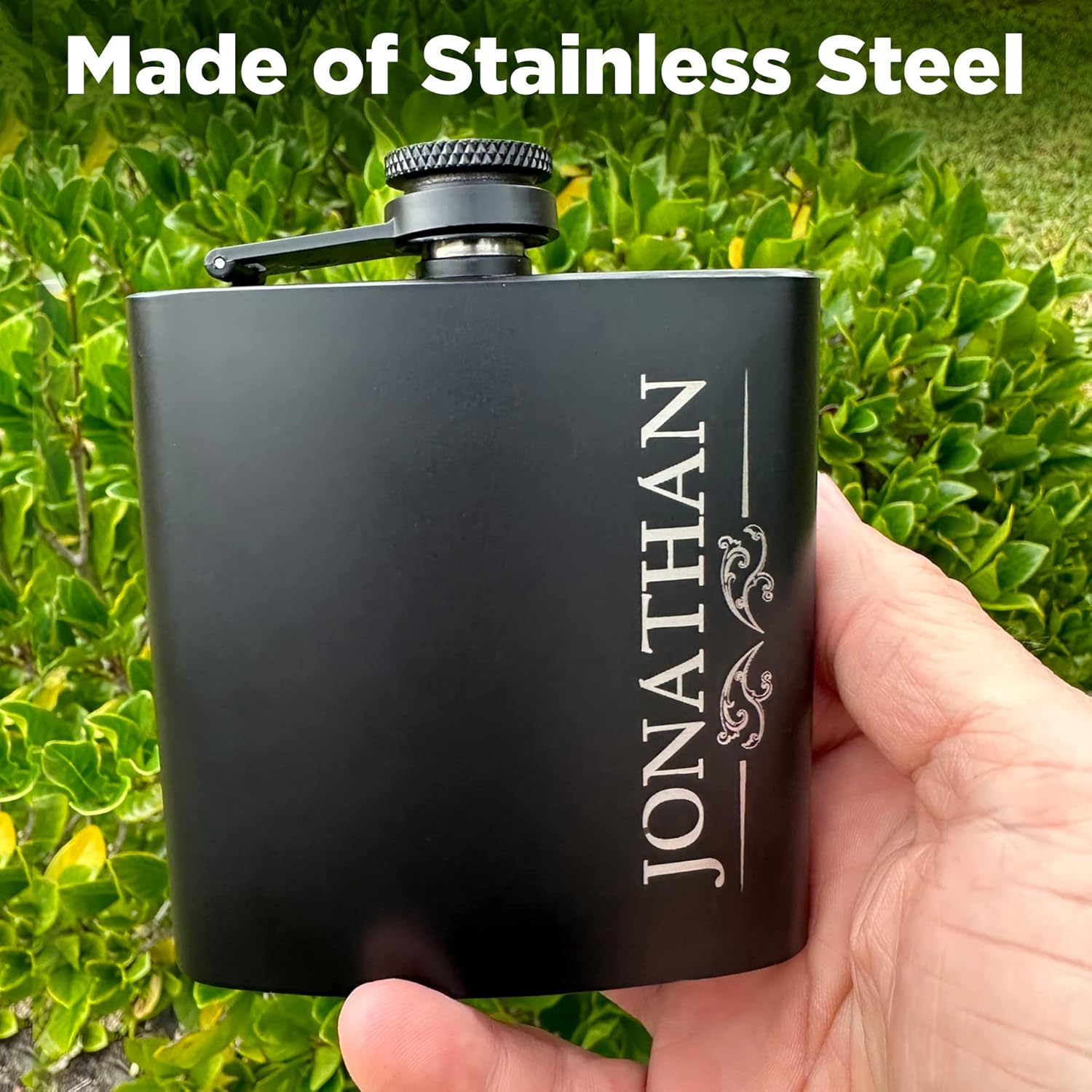 Personalized Custom Flask for Men, Groomsmen Flask, Engraved for Men, Women, Groom, Personalized Groomsmen Gifts, 6 oz with Mini Funnel (6)
