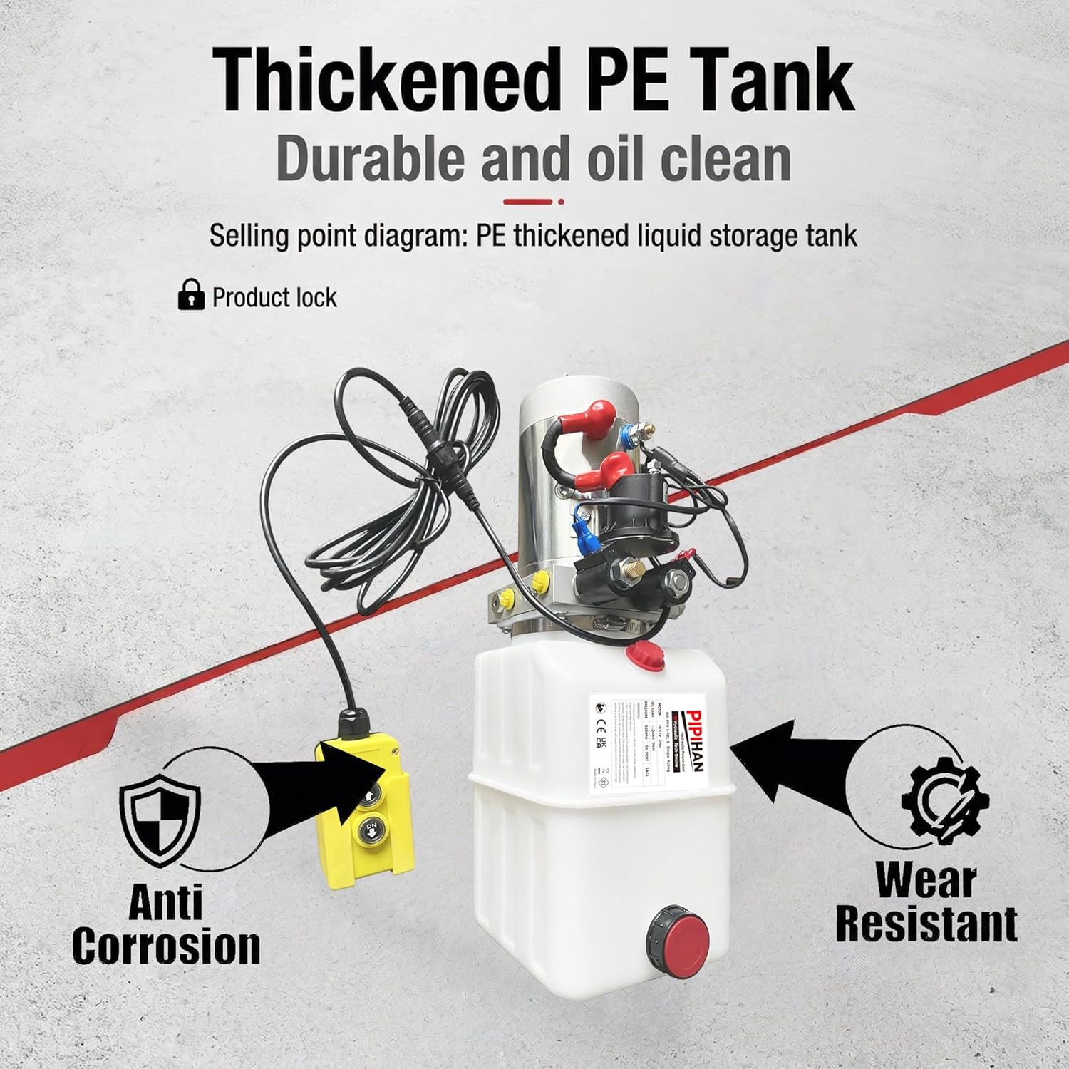 Double Acting Hydraulic Pump Hydraulic Power Unit 12V DC Hydraulic Pump (Plastic Oil Reservoir Double Acting 3200 PSI) SAE#6 Connector for Dump Trailer Car Lifting (5 Quart)