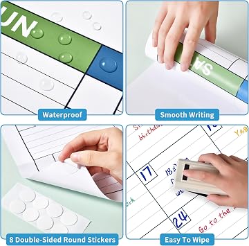 Large Dry Erase Calendar - Undated 1 Month Dry Erase Calendar for Wall, 40 x 28, Erasable & Reusable Laminated Dry Erase Wall Calendar with 10 Round Stickers, Large Space for Office