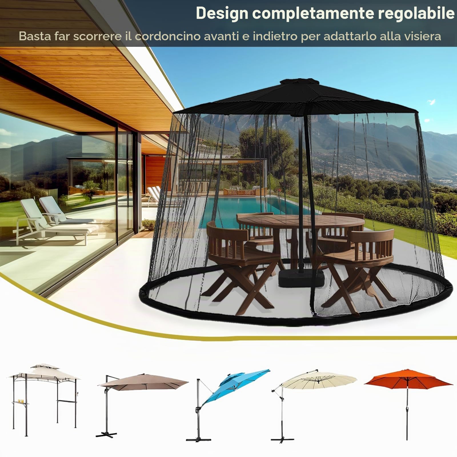 Zanzariera per Ombrellone da Giardino, dellyy 2.3 * 3M Ombrellone da Giardino Zanzariera, Gazebo Zanzariera da Esterno Giardino, per padiglione da Padiglione, Pergolato, Terrazzo, Balcone