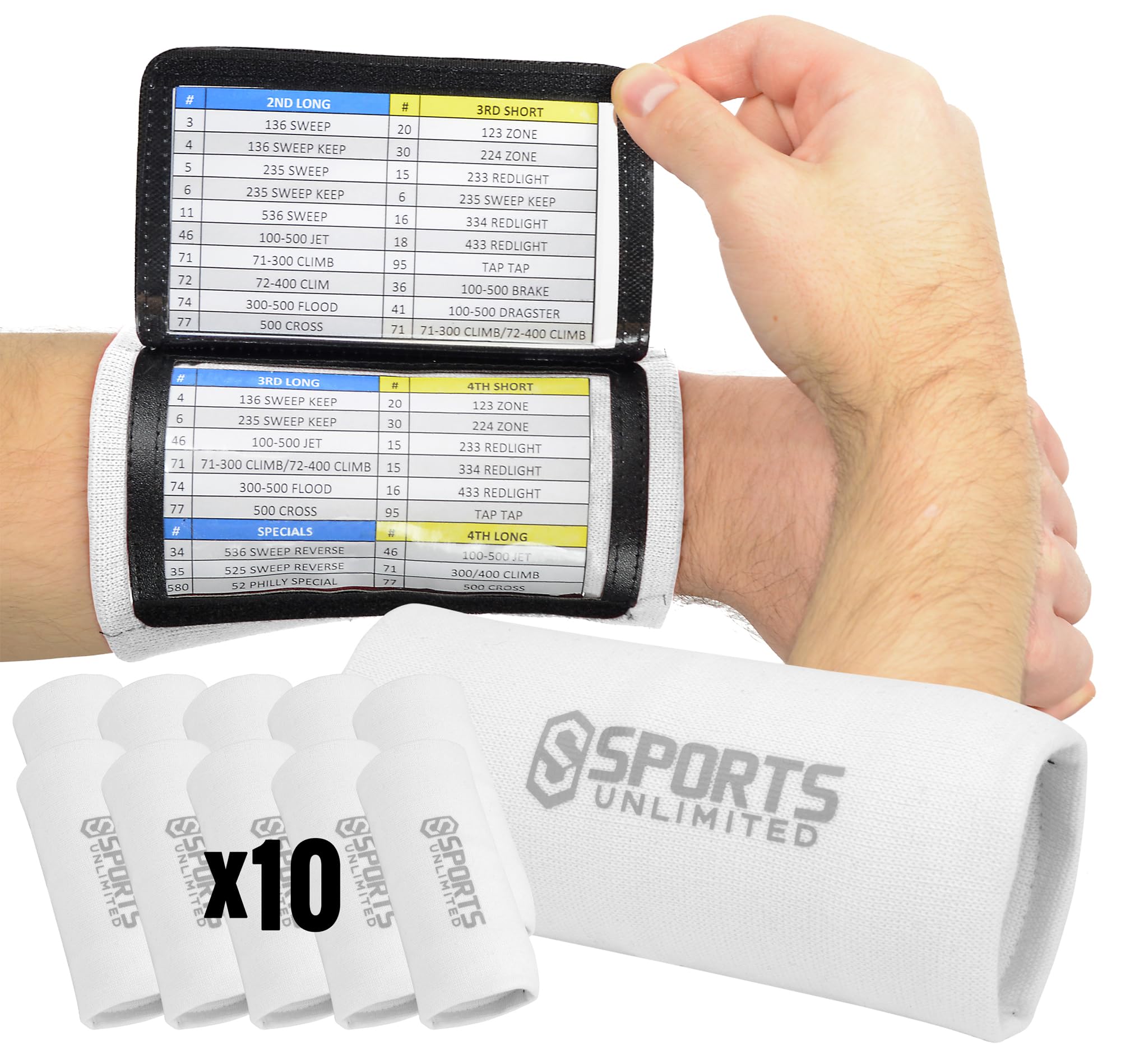Sports Unlimited Youth Triple Wrist Coach, Football Wristbands for Plays, Baseball Wristbands, QB Arm Bands