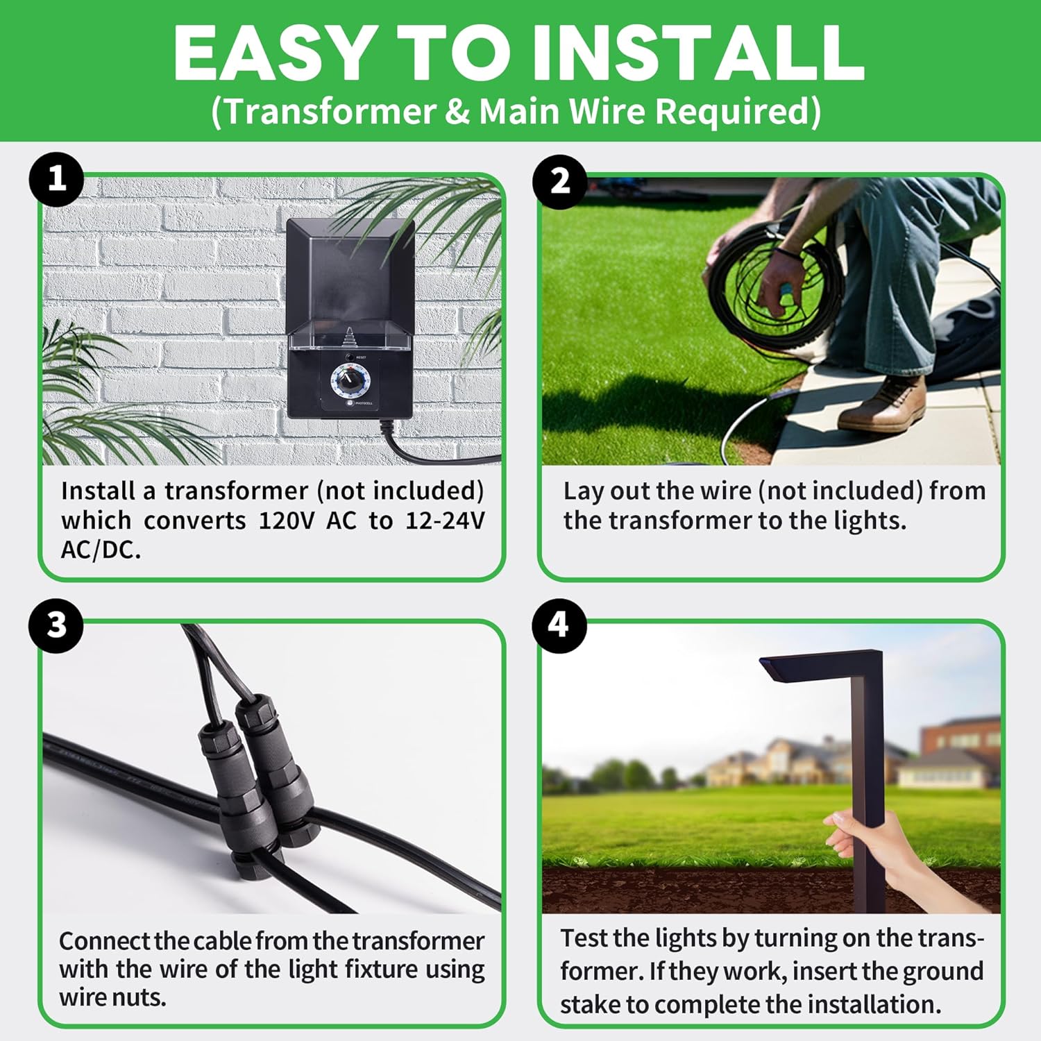 Low Voltage Pathway Lights 12V, 3CCT LED Landscape Path Lights, Outdoor Waterproof Wired 5W 235LM, Black Aluminum Garden Yard 12 Pack