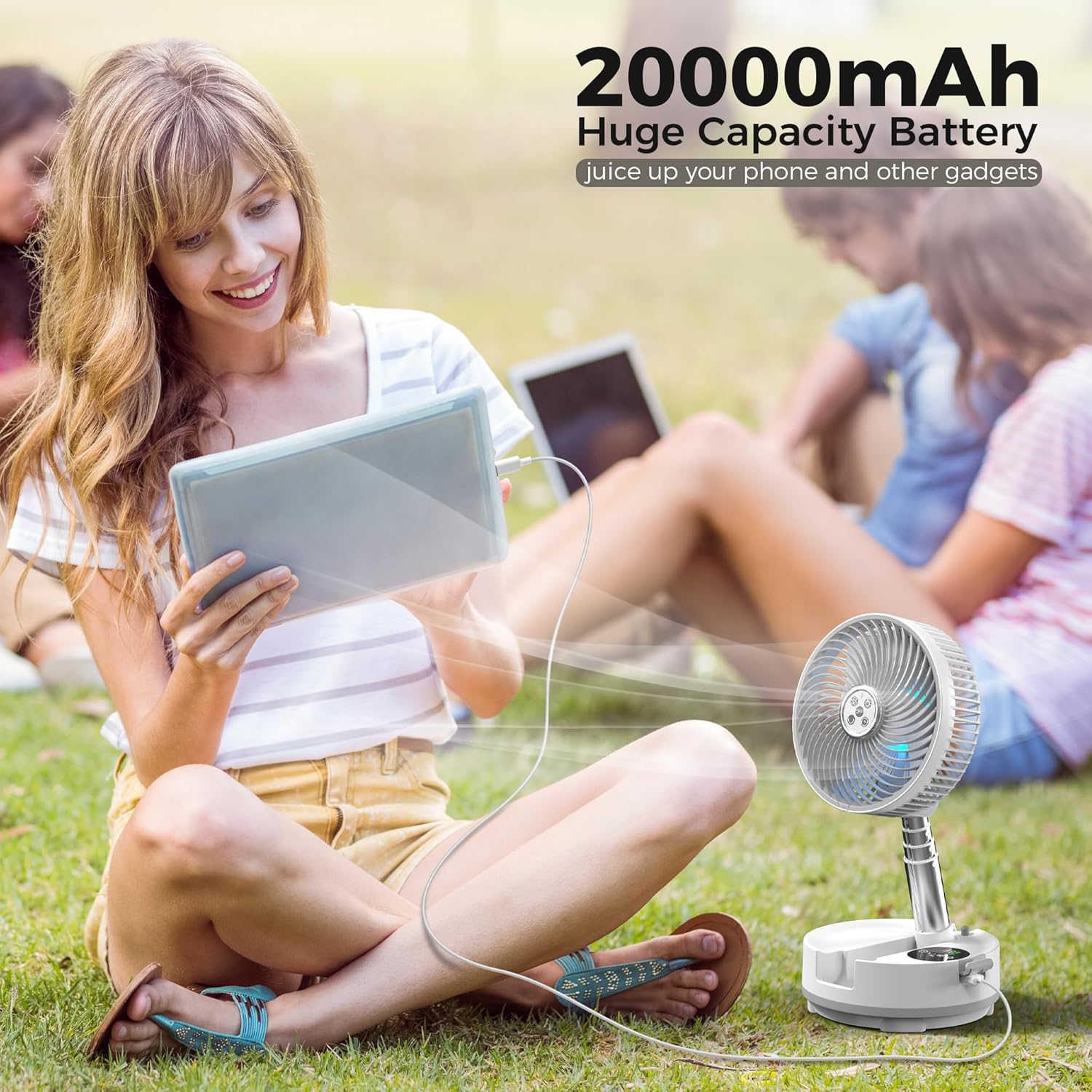 20000mAh Battery Operated Fan, Rechargeable Portable Fan, 112H Run, 9 Speeds Oscillating with Remote, Battery Powered with Timer & Light for Travel Cruise Essentials RV Outdoor Power Outage - Image 5