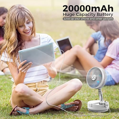 Miniatura 5 de Ventilador a batería de 20000 mAh, ventilador portátil recargable, 112 horas de funcionamiento, 9 velocidades oscilantes con control remoto,