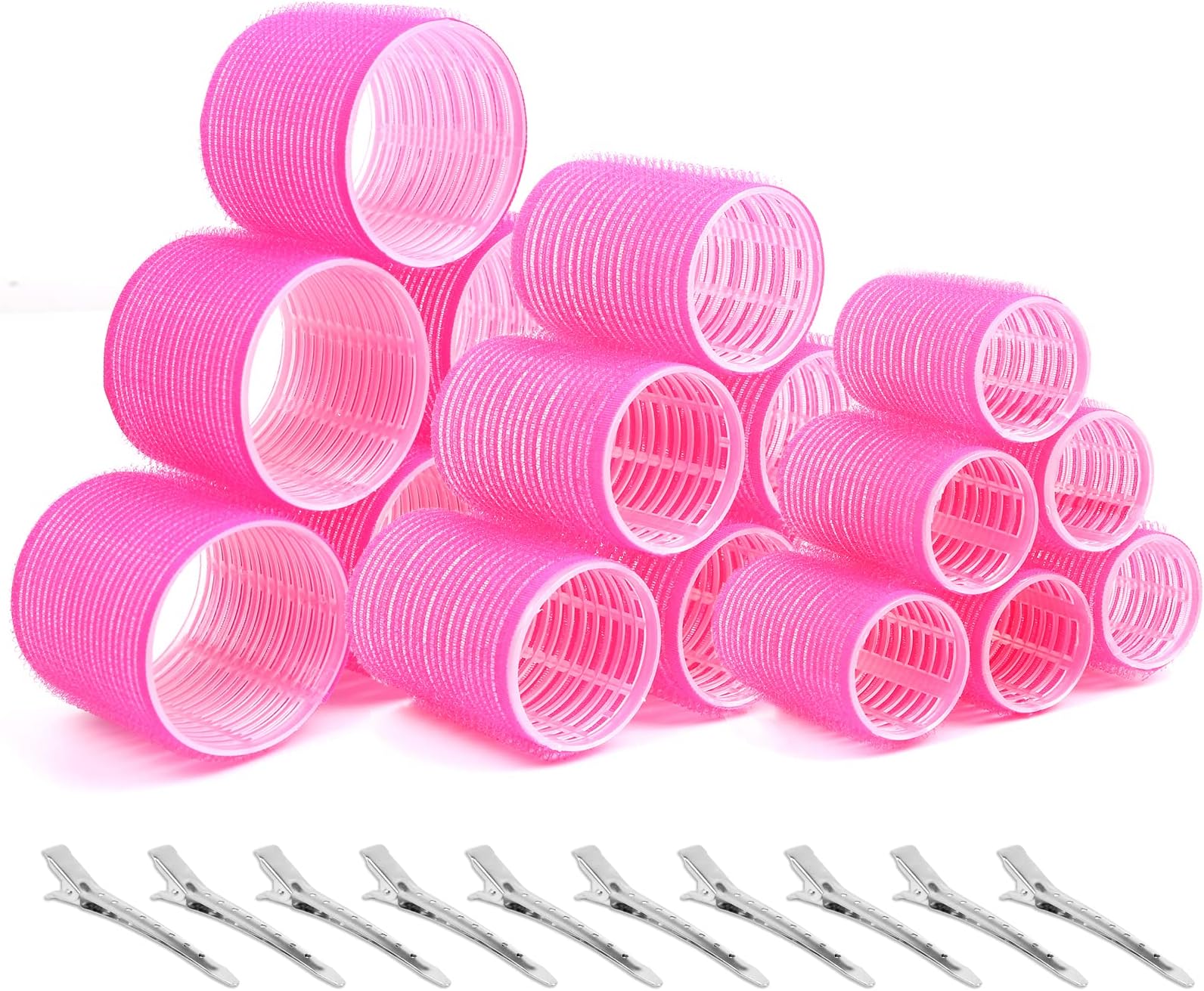 Thrilez Hair Rollers with Clips Self Grip Jumbo Include 63mm 44mm 35mm Hair Curlers for Long Medium Short Hair, Salon Hairdressing Rollers Tools for DIY Hair Styling (Rose Red)