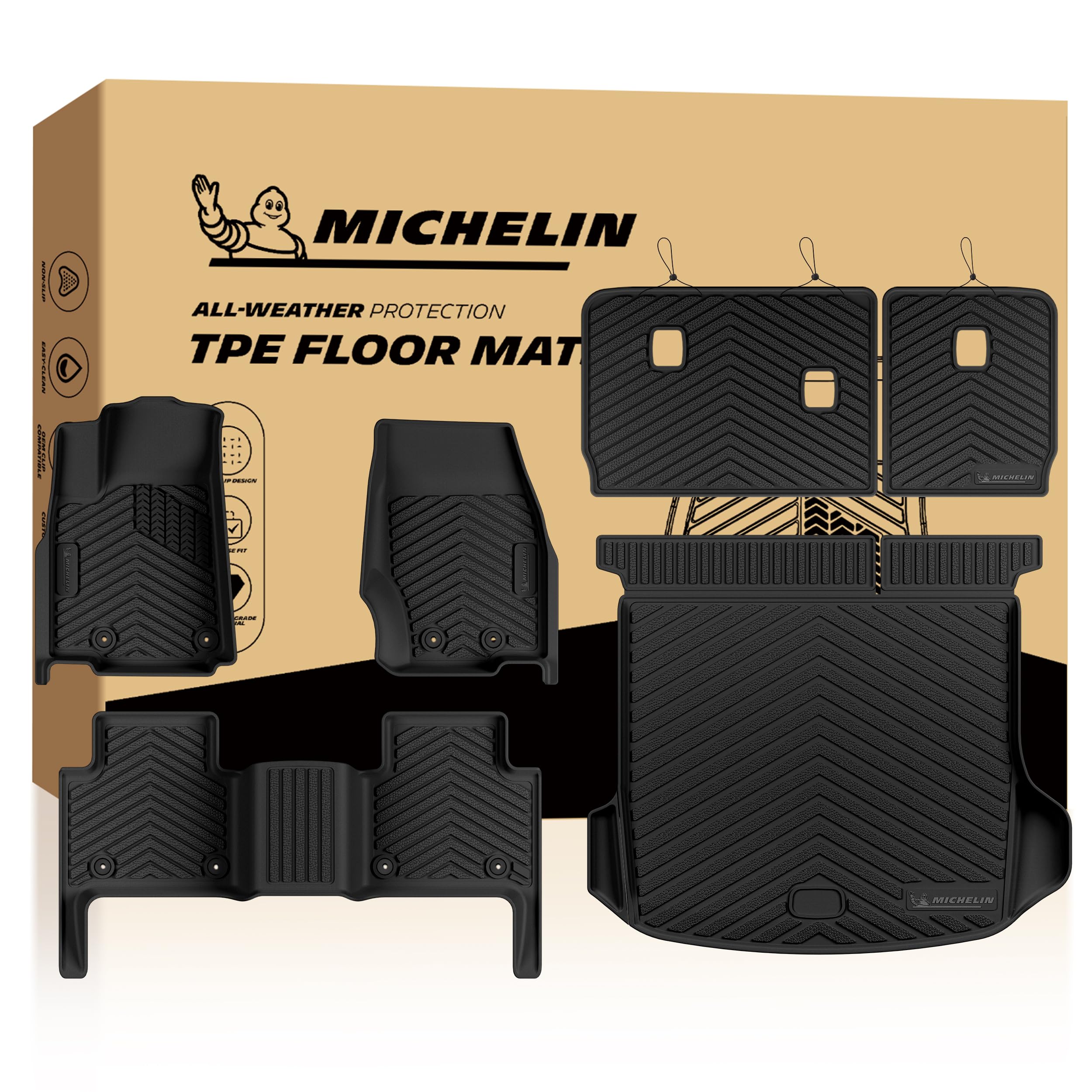 Michelin Vehicle Mats, Premier Series All-Weather TPE Custom Fit Liner for 2022-2026 Jeep Grand Cherokee WL Include 4xe 5-Seat Floor Mats, Not for L or WK (6 Piece)