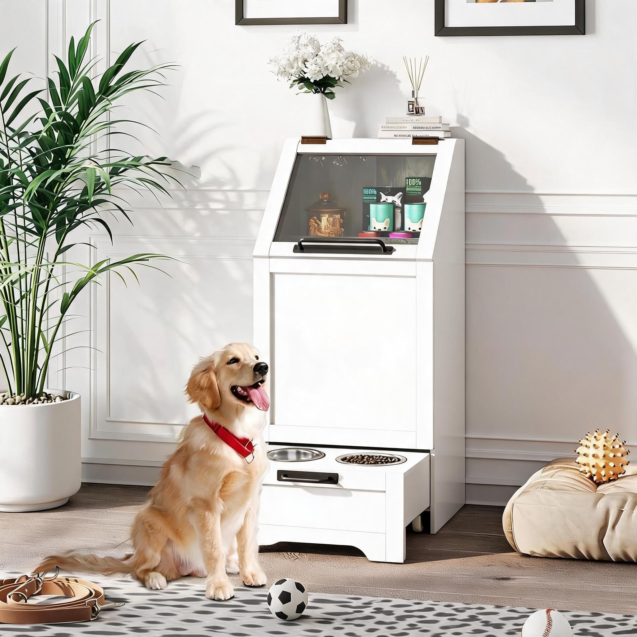 Garvee Estación de alimentación para perros con mueble contenedor para