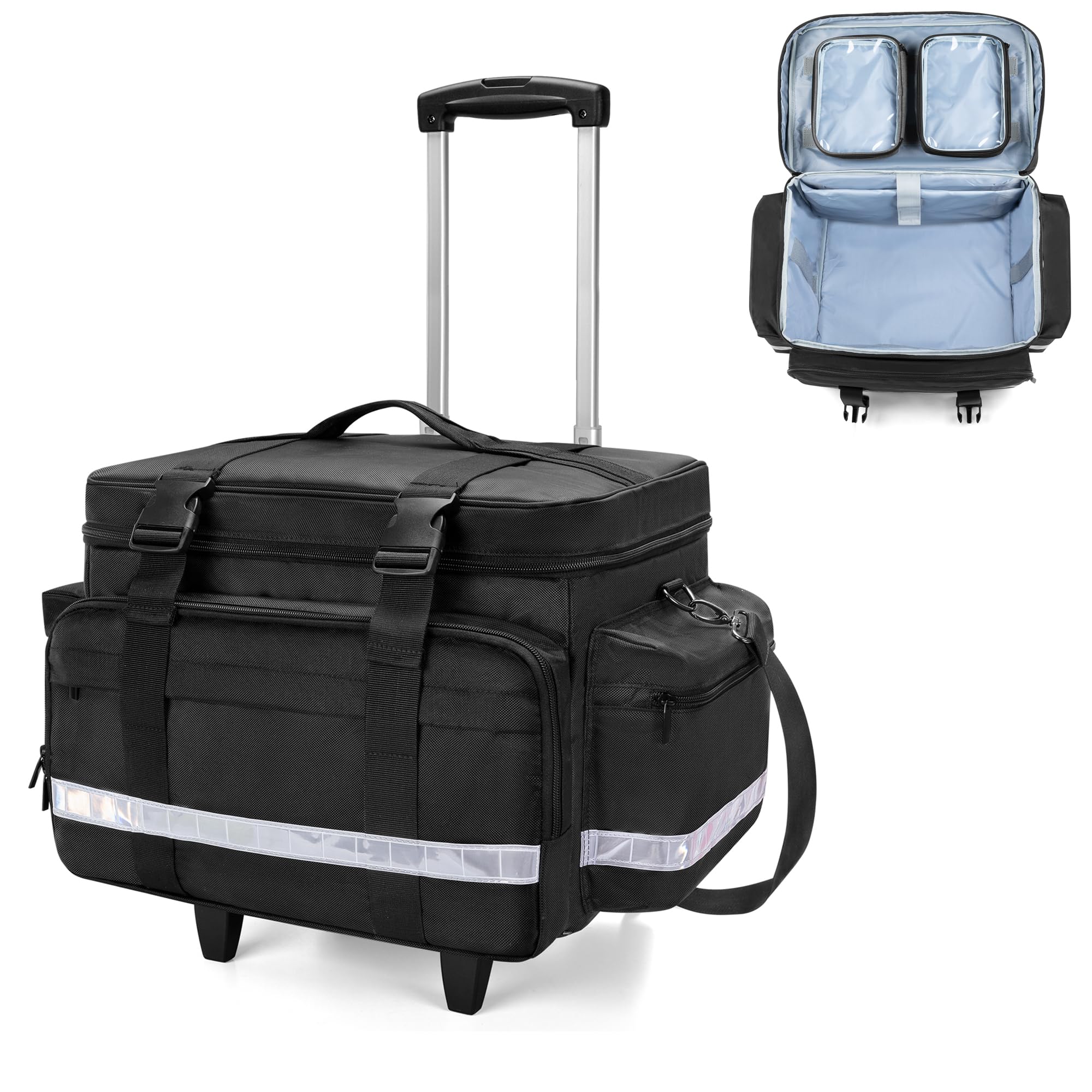 Damero Sac médical avec Chariot Amovible, Sac pour équipement médical avec Poches et séparateurs Amovibles, Sac de Premiers Secours Vide pour infirmières à Domicile, médecins, Noir