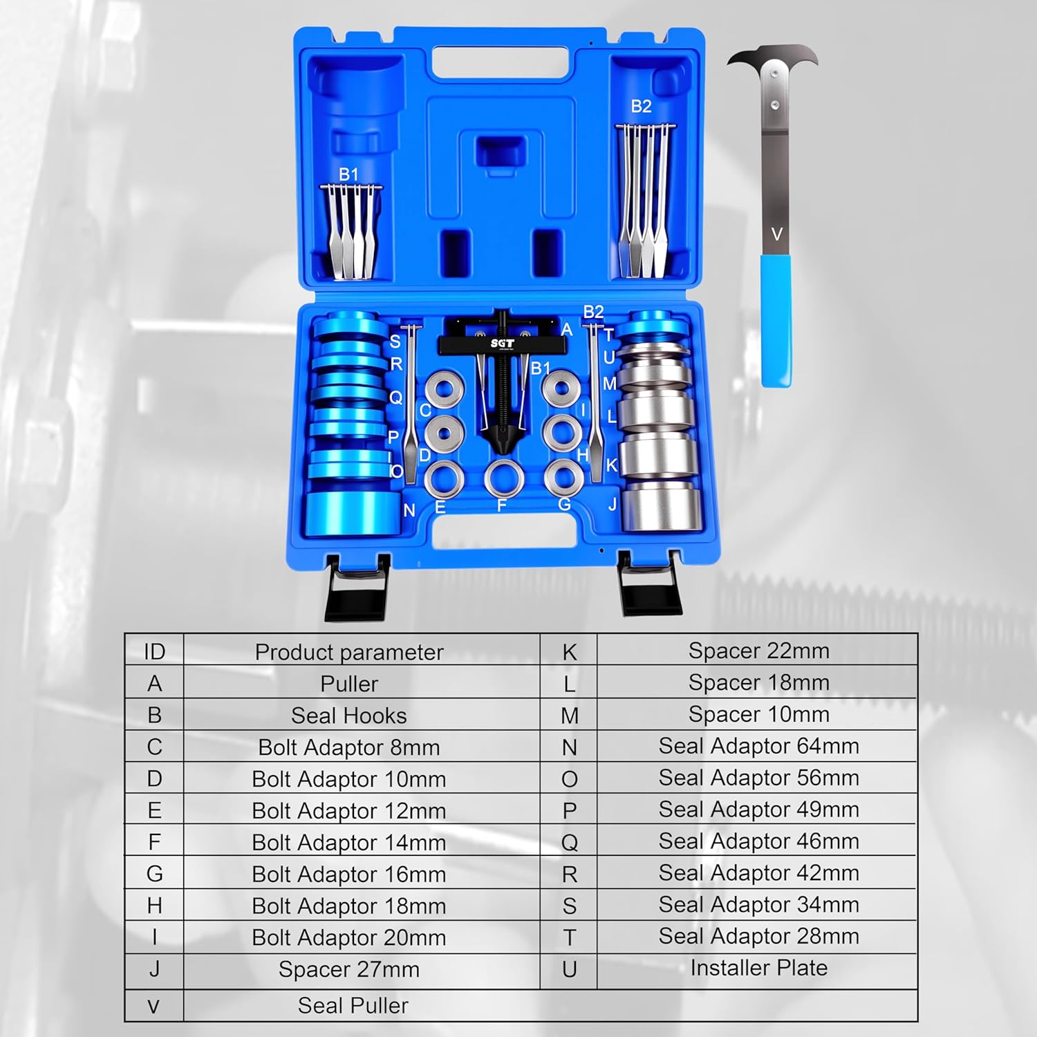 SGT Crank Bearing Camshaft Seal Installer and Remover Set,33pcs Crank Bearing Camshaft Seal with Seal Puller,Crank Seal Installer kit for Automotive Engine Repair