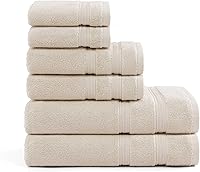 Tommy Hilfiger Harborside Beige 6-Piece Towel Set - Ultra-Soft Zero Twist 600 GSM Cotton Bath Towels, Quick-Dry Plush