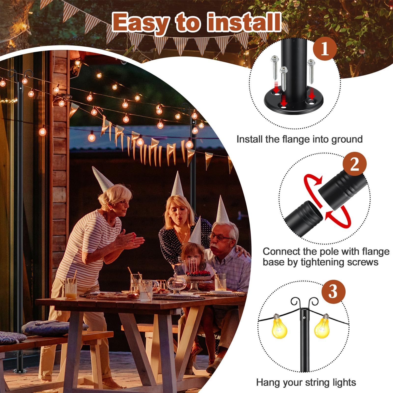 Mobile String Light Posts 9FT Light Poles 9 FT Outdoor String Light Poles | Heavy Duty Steel ...