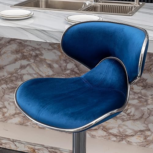 Miniatura 10 de Roundhill Furniture Masaccio - Taburete giratorio ajustable tapizado de terciopelo, juego de 2, color azul Azul,Verde,Gris,Amarillo