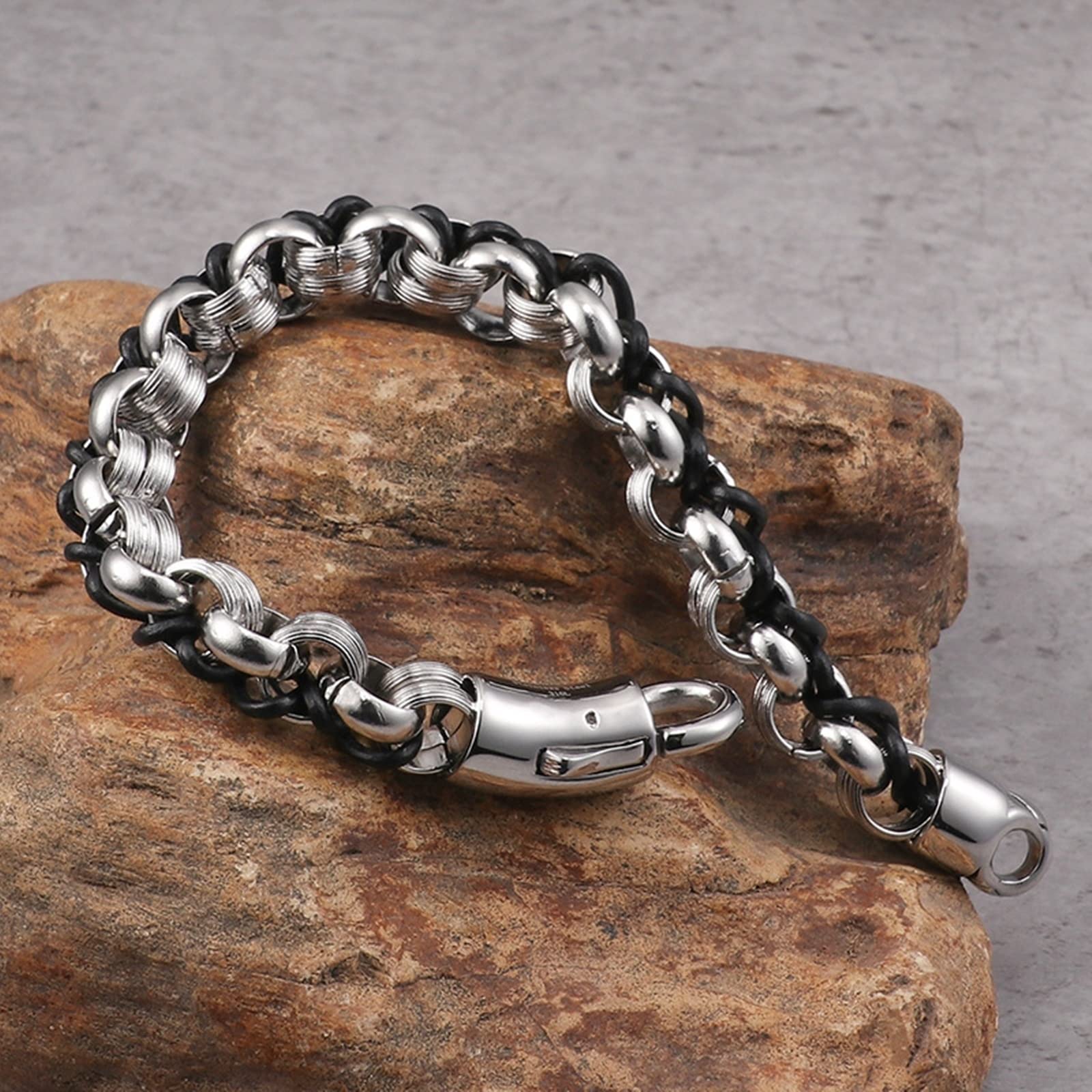 AMDXD Cadeaux pour hommes Bracelet en acier inoxydable pour homme Gravure Bracelets pour homme Bracelet argenté Longueur 21,5 cm, 21.5 centimeters, Acier inoxydable, Sans zircone