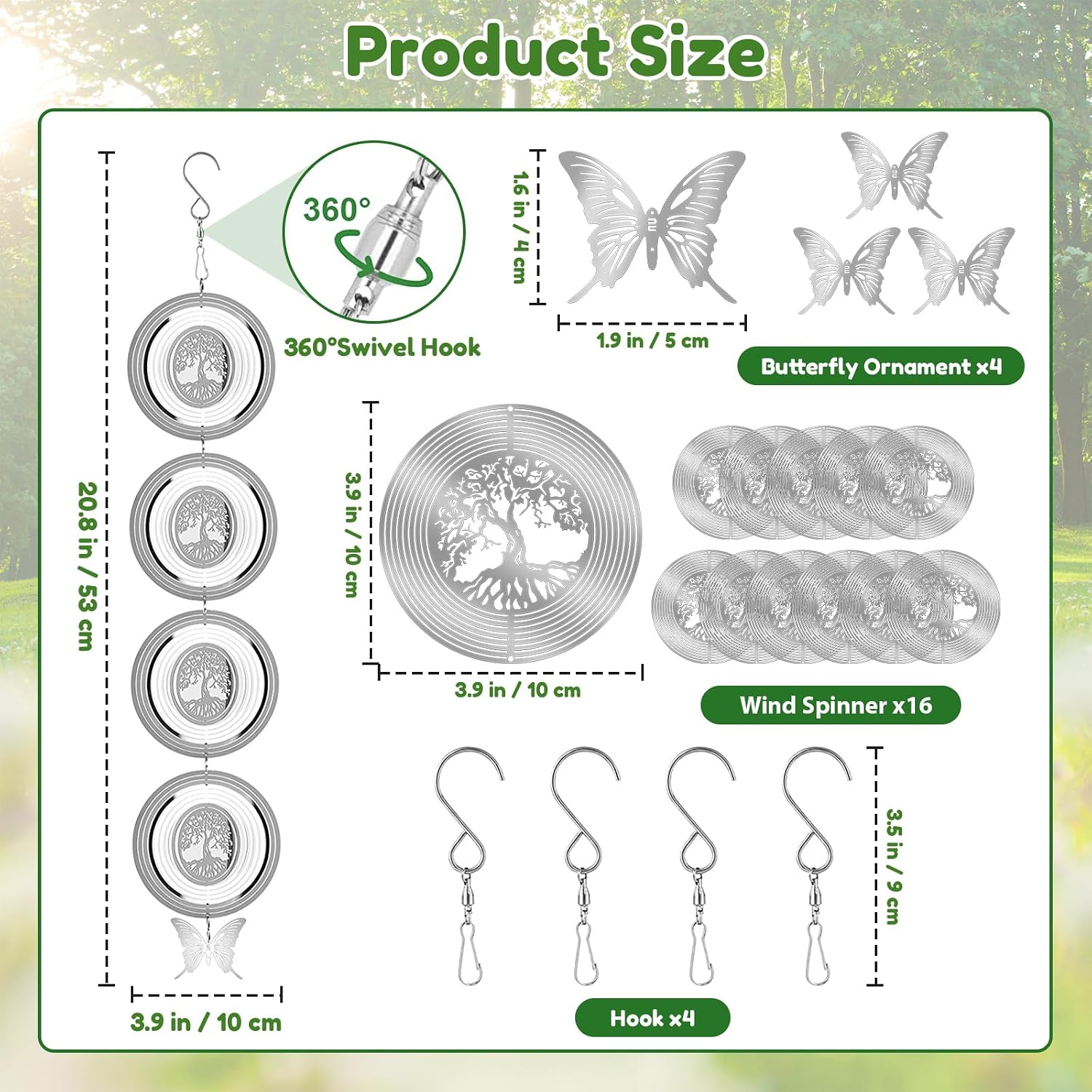 16 Discs Stainless Steel Bird Deterrents for Outside Patio,Reflective 3D Wind Spinners Outdoor Garden Decor Reflective Bird Scare Devices to Keep Bird Away from House Yard Orchard(Tree of Life Design)