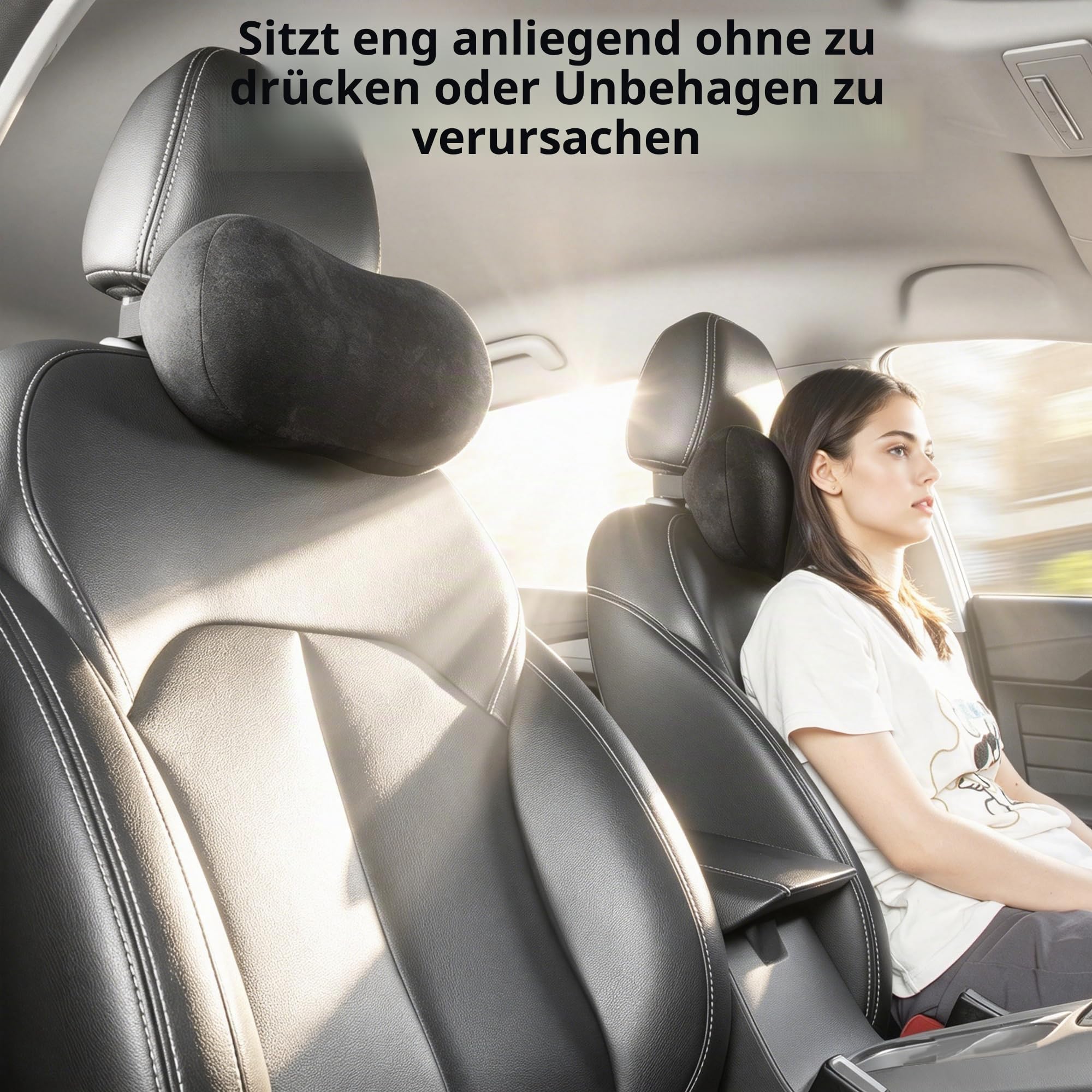 Auto Nackenkissen Kopfstütze, Ergonomische Nackenstütze mit Memory Foam, Autositz Kopfkissen für alle Fahrzeuge, Car Headrest Neck Pillow for Driving, Schwarz, 1 Stück