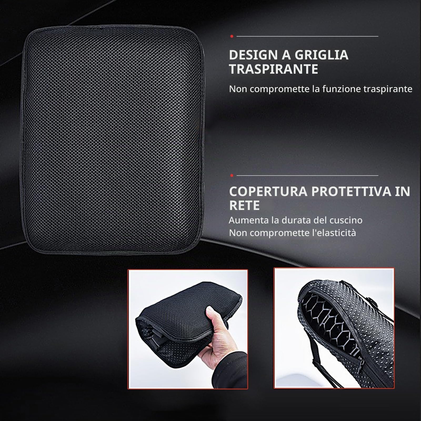 Cuscino per sedile in gel per moto, disponibile per passeggeri anteriori/posteriori, struttura a nido d'ape, traspirante, antiscivolo, assorbimento degli urti, adatto per guida a lungo termine
