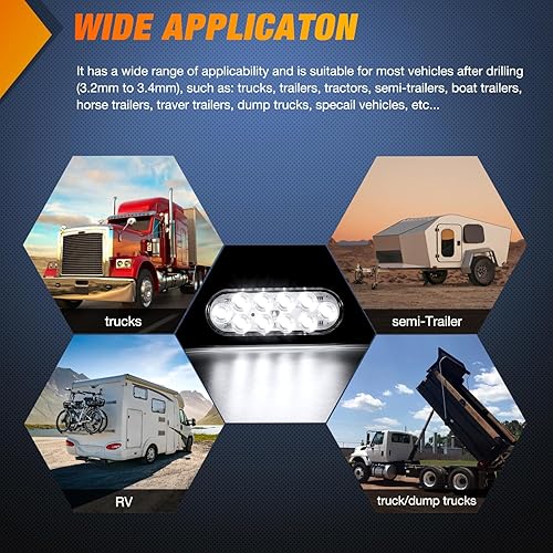 Miniatura 7 de Nilight Luz trasera LED ovalada blanca de 6 pulgadas, 4 unidades, 10 LED, impermeable, marcha atrás, montaje en superficie, luces para remolques