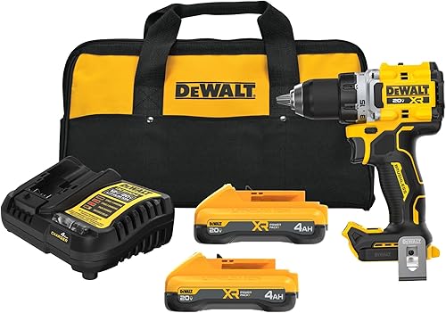 DEWALT - Kit de destornillador inalámbrico sin escobillas de 20 V MAX XR de 12 pulgada con baterías y cargador DEWALT POWERPACK (DCD801QQ2)