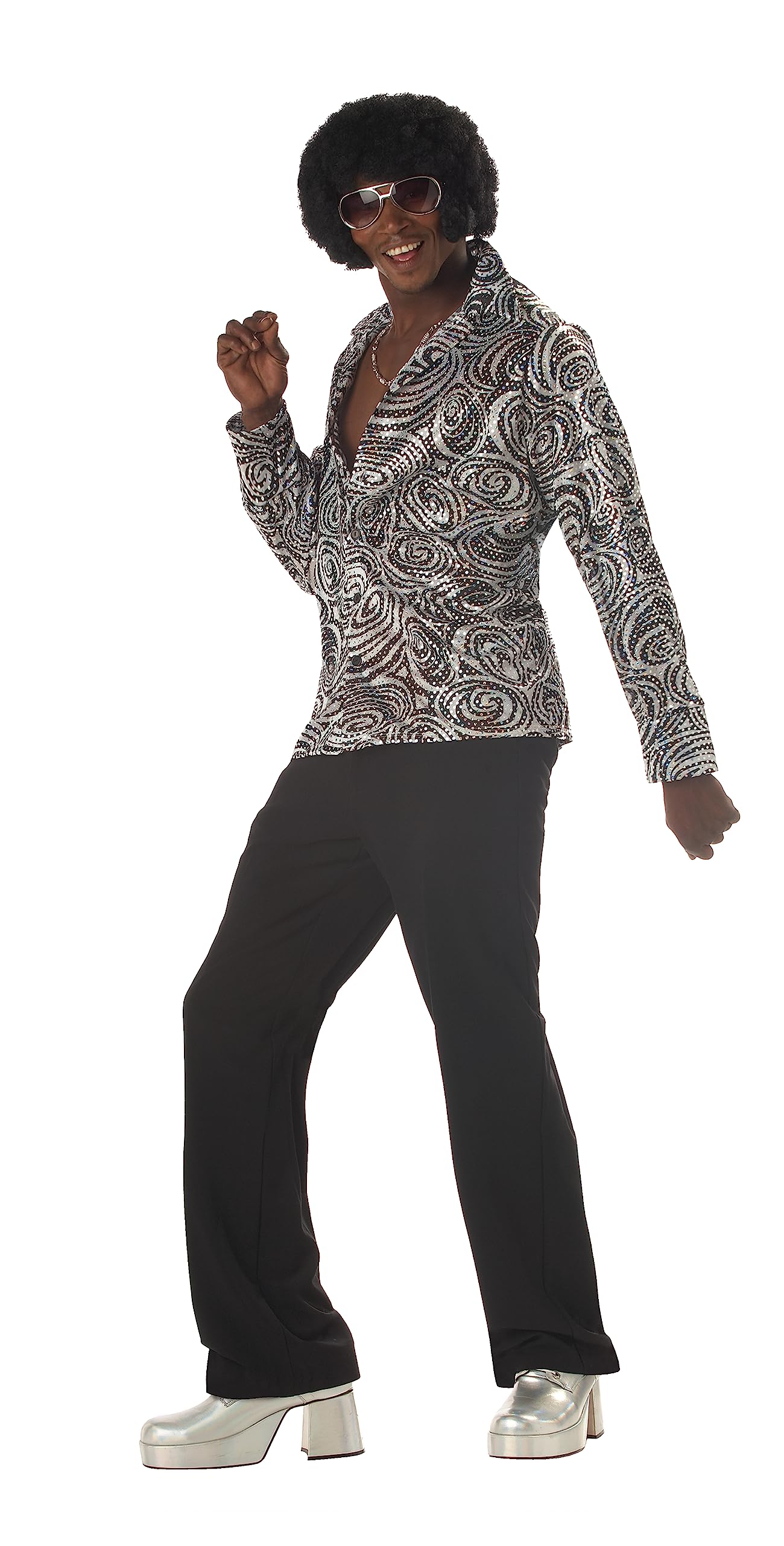 California Costumes 00984-Silver-Large Groovy Disco Shirt Costume 70s Adult-Sized, Silver, Large