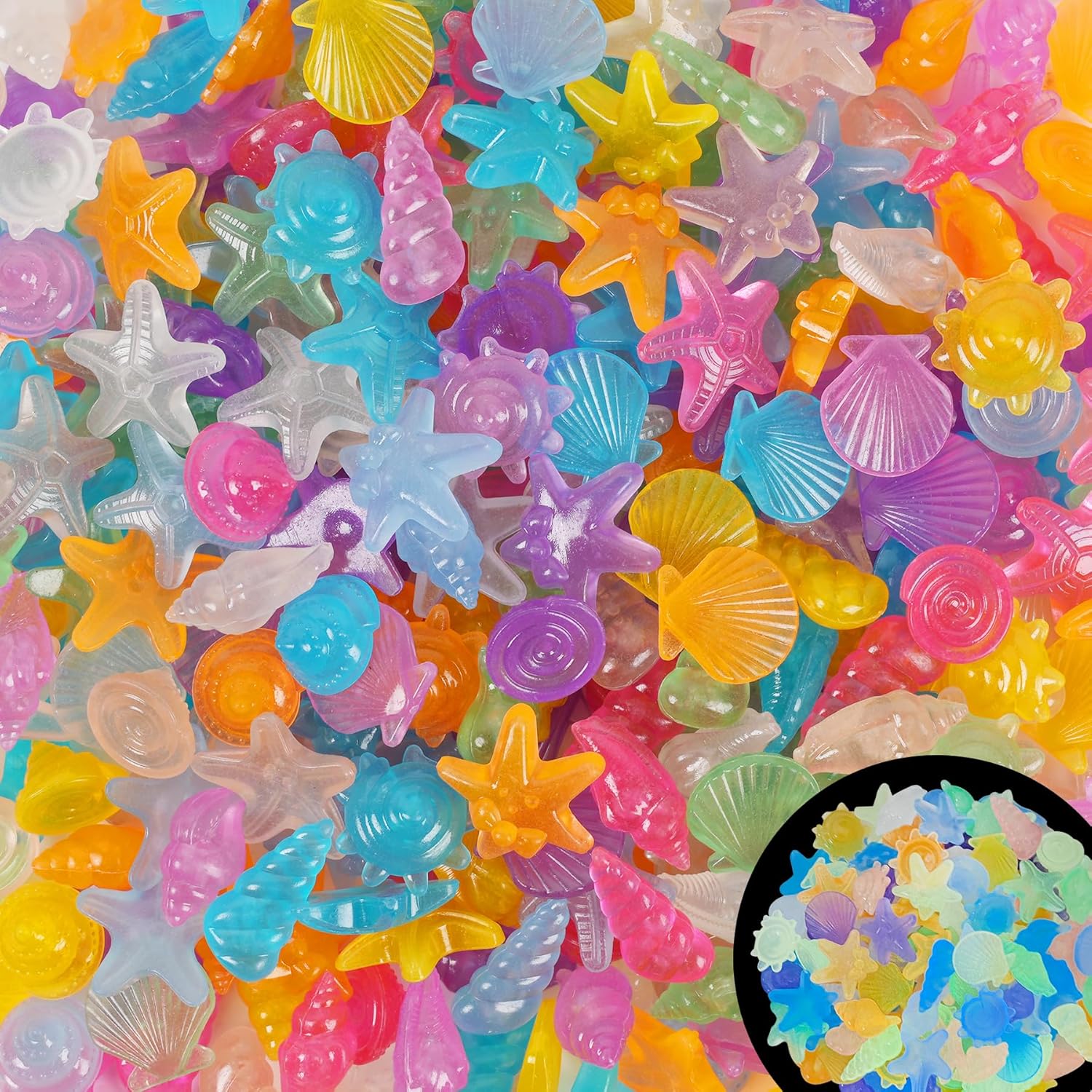 Kaiyuan Dynasty 300pc Sea Glow in The Dark Rocks Aquarium Glow Stones Rocks for Fish Tank Glow Pebbles for Fairy Garden,Yard,Bonsai,DIY Crafts,Color