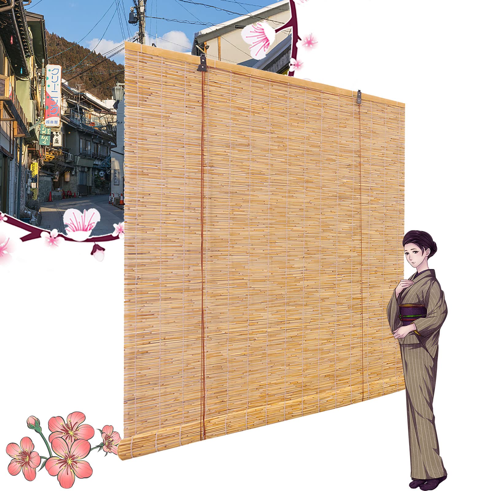 Bamboo Blinds Outdoor for Patio, Bamboo Shade Bamboo Roll Up Blinds, Reed Shades Outdoor Blinds, Bamboo Blind Bamboo Roll Up Shades for Porch/Garden/Sunroom Privacy 10×43in（W×H） White