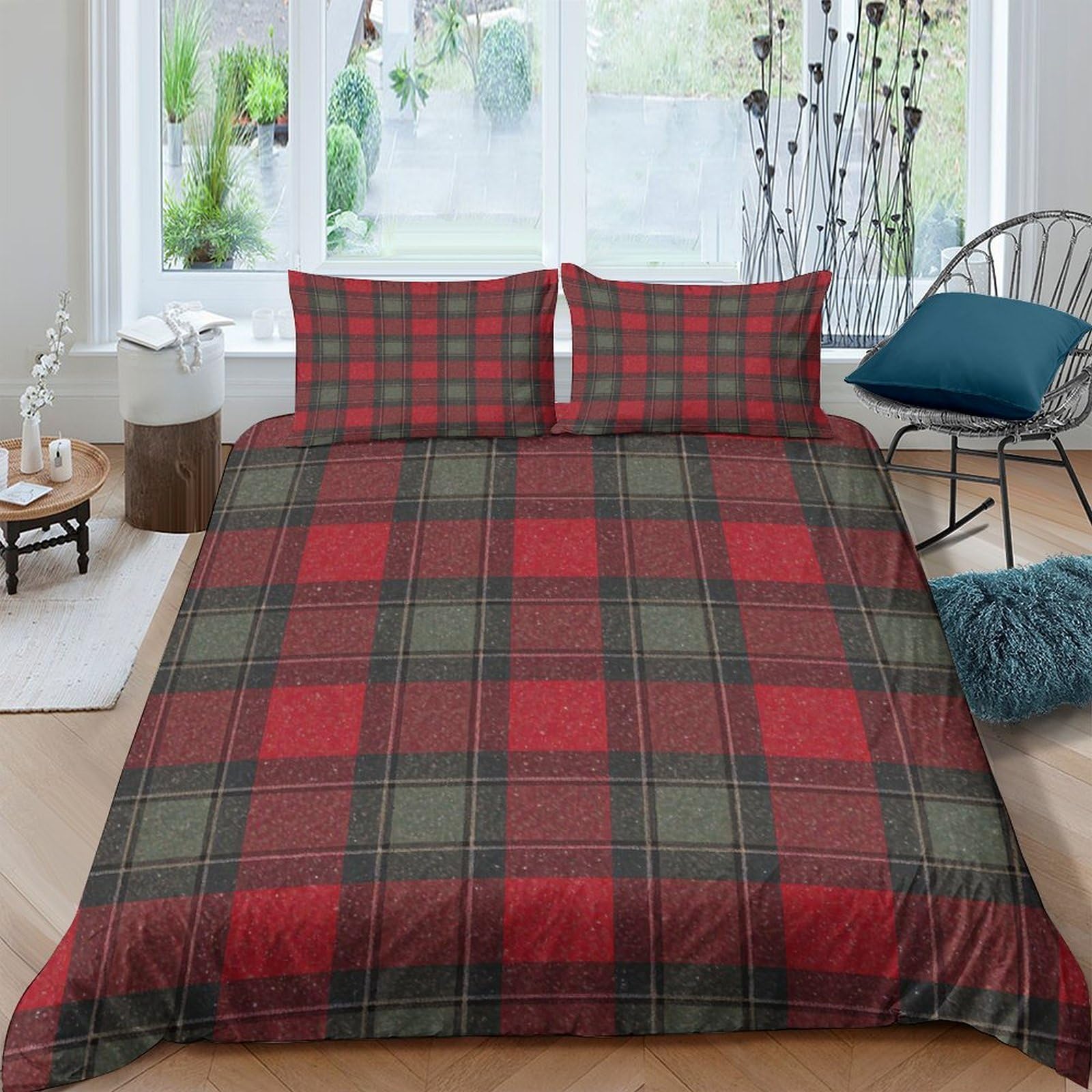 Ctjqhvkz Style-1 3D Printed Red Plaid Fitted Sheet Microfiber Soft Breathable Tartan Bed Cover For Bedroom Guest Room Dorm Mattress Protection Single（135X200cm）
