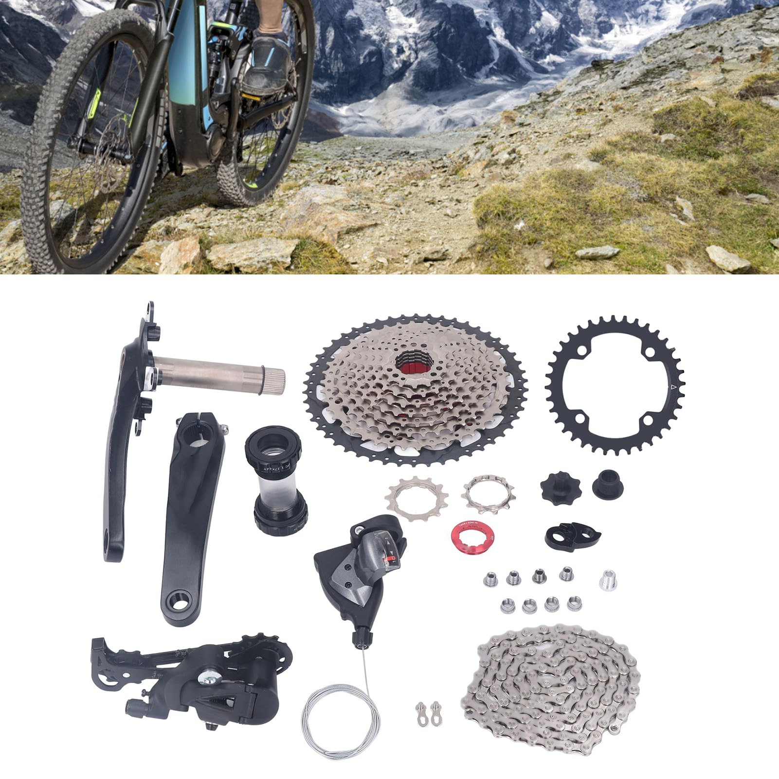 Kit cambio velocità bici 10 velocità 50T volano pignone deragliatore posteriore per mountain bike bici da strada cambio fluido manovella in lega di alluminio set ingranaggi corona (Corona 36T)